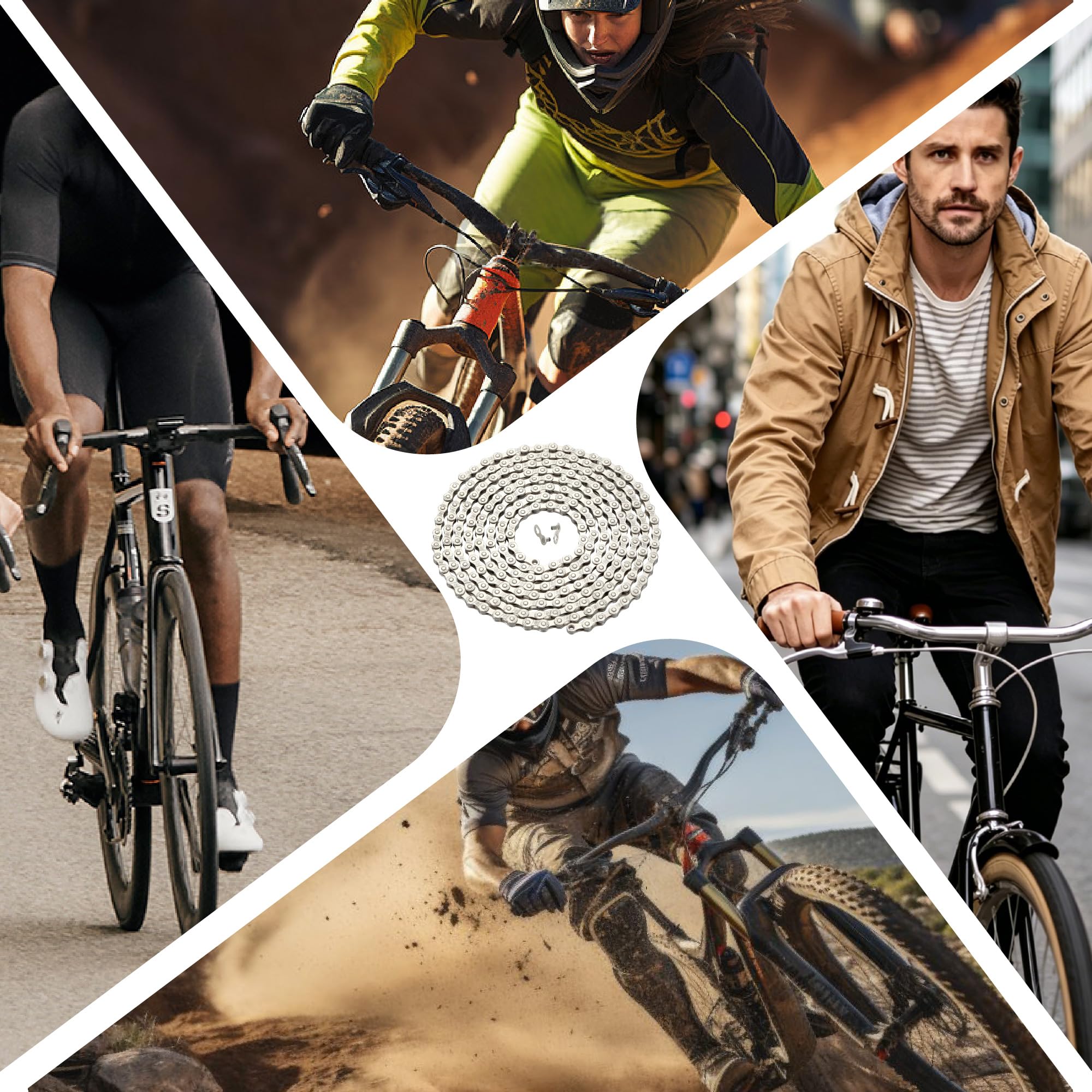 Chaîne de vélo pour vélo de route, VTT, vélo de ville, BMX et e-bike (avec moteur moyeu) avec 6/7/8 vitesses, 126 maillons avec boucle à dégagement rapide, coupe-chaîne (kit chaîne de vélo 6/7/8