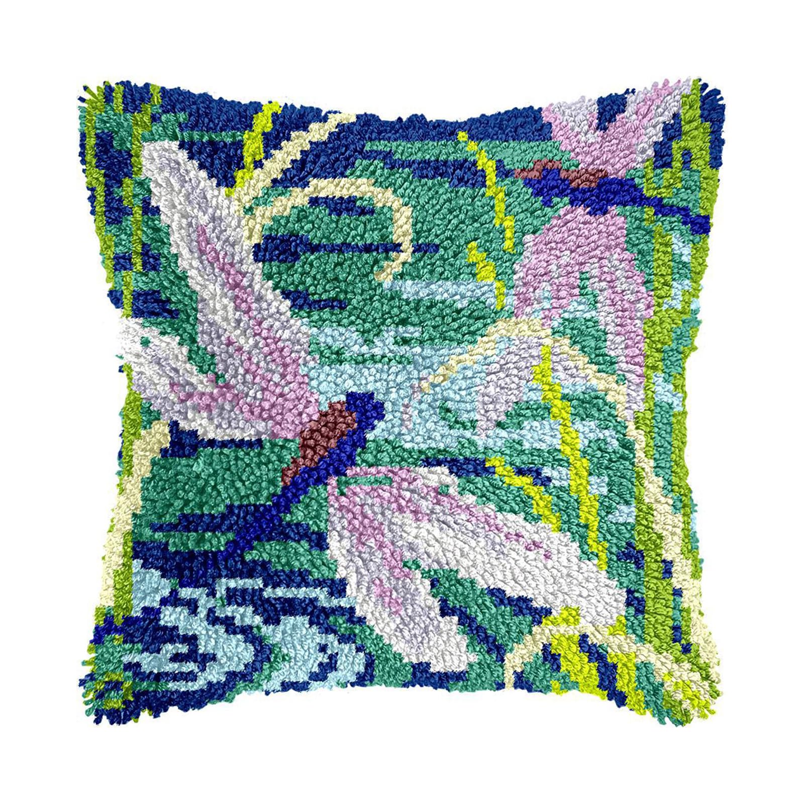 DIY Latch Hook Kits for Adults Beginners, Embroidery Kit Pillowcase DIY Kit Cushion Cover Pillow Cover Car Cushion Cross Stitch Sofa Cushion Cover with Tool fit for Beginners and Adults - Dragonfly — image 1