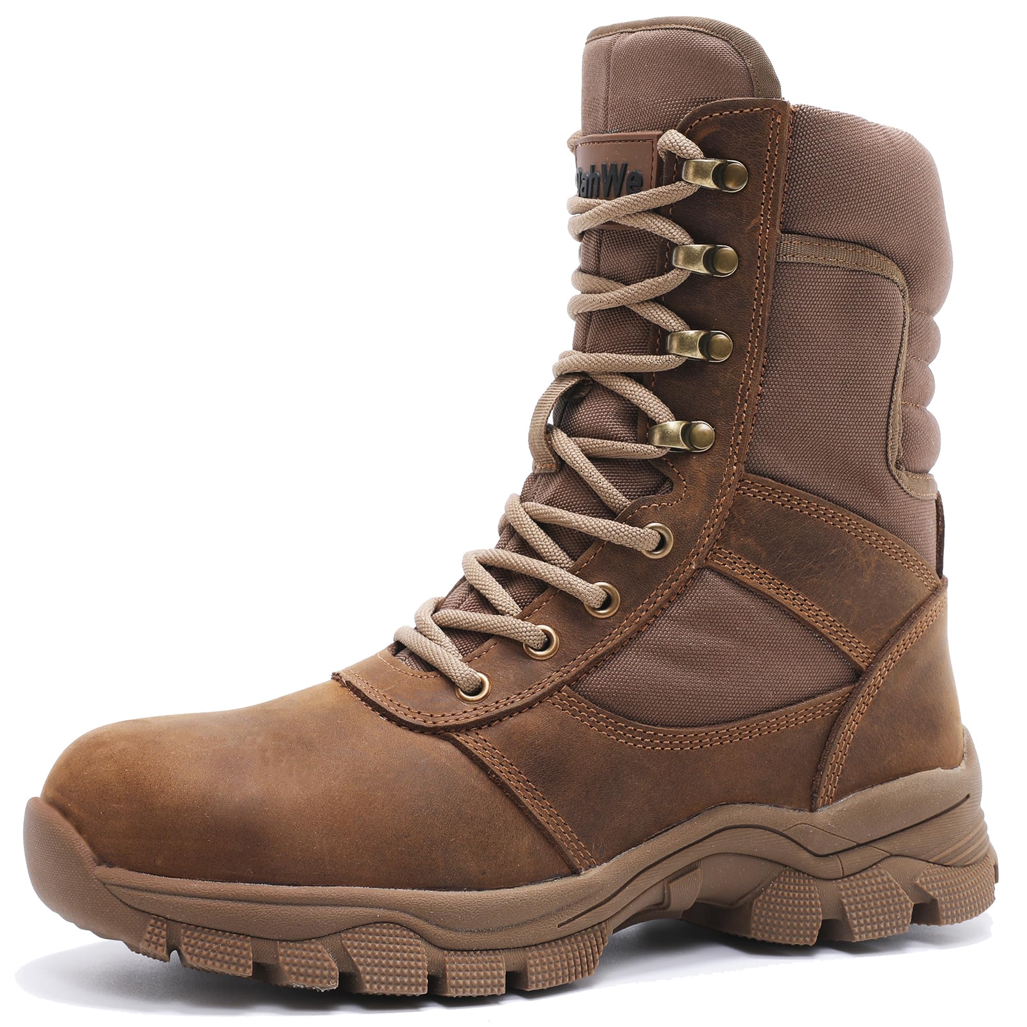 Men's Steel Toe Work Boots with Side Zipper 8 inch Lightweight Comfortable Indestructible Puncture Proof for Industrial Construction Warehouse Roofing Logger Riding Safety