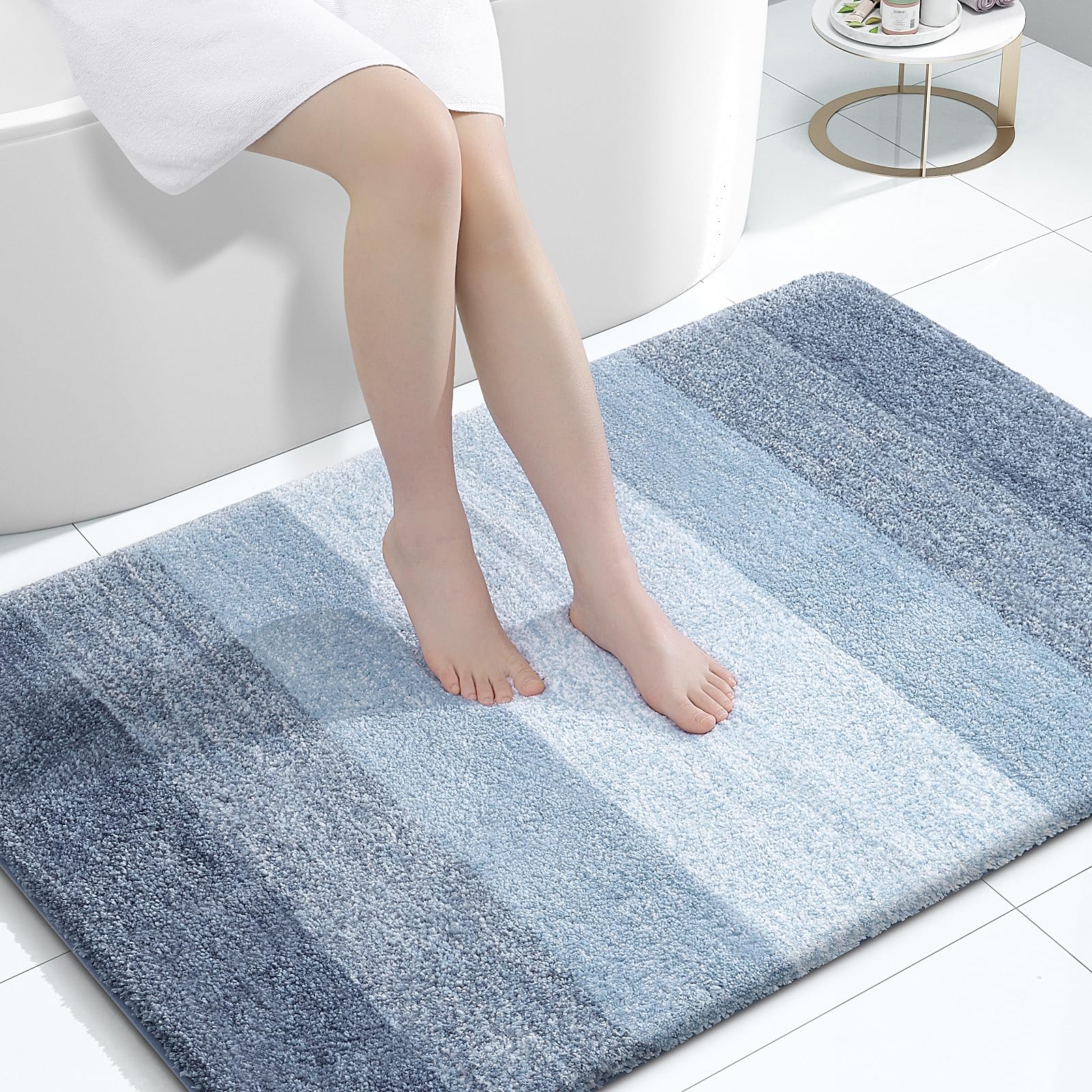 OLANLY Large Bathroom Rugs 47x32, Extra Soft Absorbent Microfiber Bath Rugs | Blue, Non-Slip Quick-Drying Rubber Backing, Machine Washable Plush Bath Mat for Floor, Tub and Shower, Home Decor Accessories