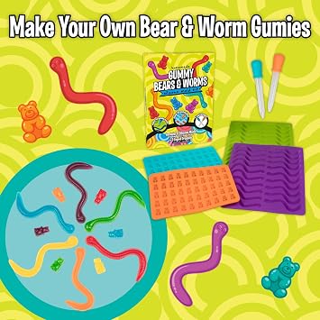 Silicone Gummy Bear & Worm Candy Molds- 4 Pack BPA-Free Chocolate Mold Set w 2 Droppers- Nonstick Flexible Baking Trays for Gummies, Candy, Ice Cubes- Makes 140 Pieces- Great for Homemade Treats