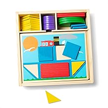 Melissa & Doug Beginner Wooden Pattern Blocks Educational Toy with 5 Double-Sided Scenes and 30 Shapes Puzzles for Kids 3+