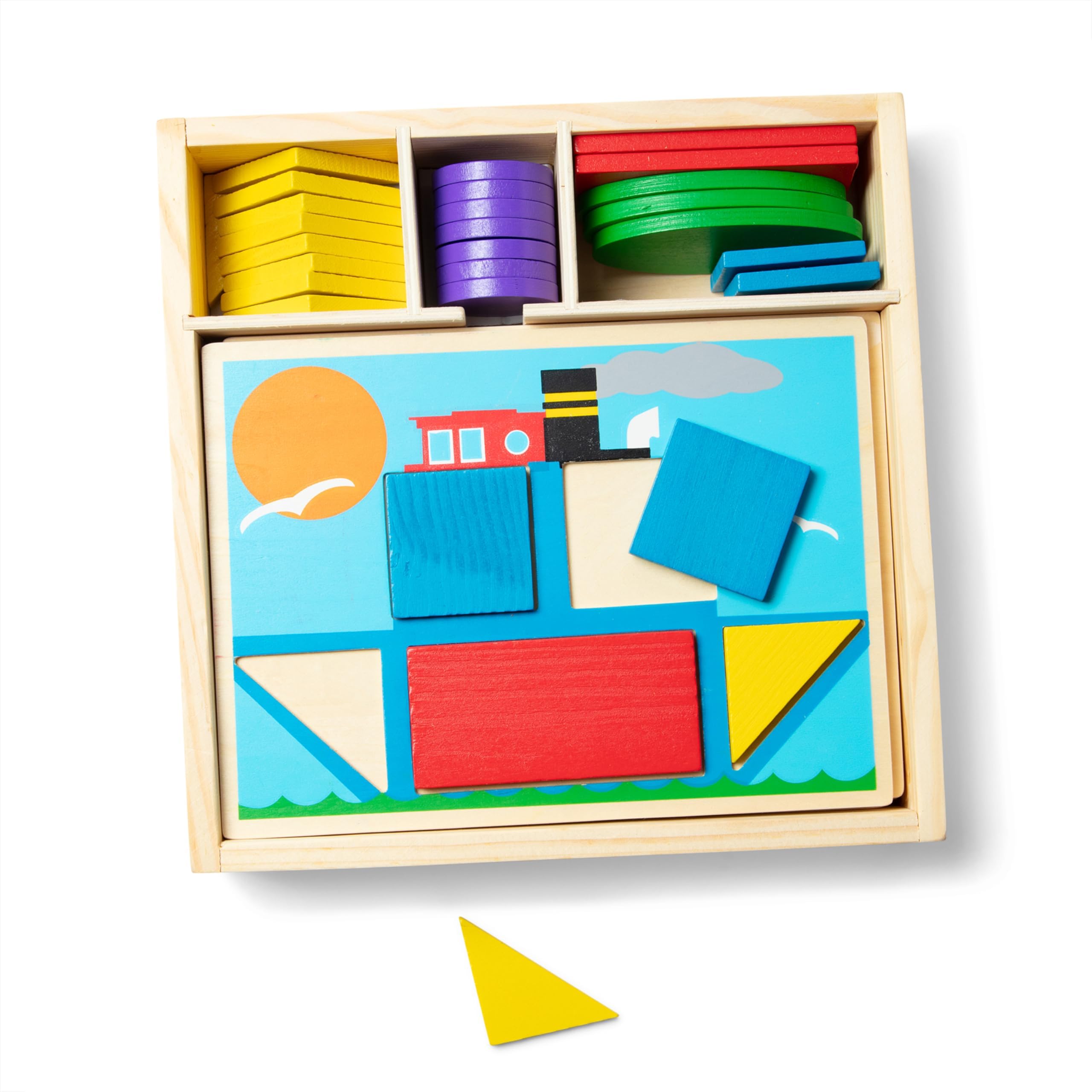 Beginner Wooden Pattern Blocks Educational Toy with 5 Double-Sided Scenes and 30 Shapes Puzzles for Kids 3+