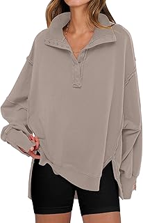 Women's Sweatshirts Oversized Casual Loose Button Up Henley Pullover Top High Low Split 2025 Fall Fashion Outfits