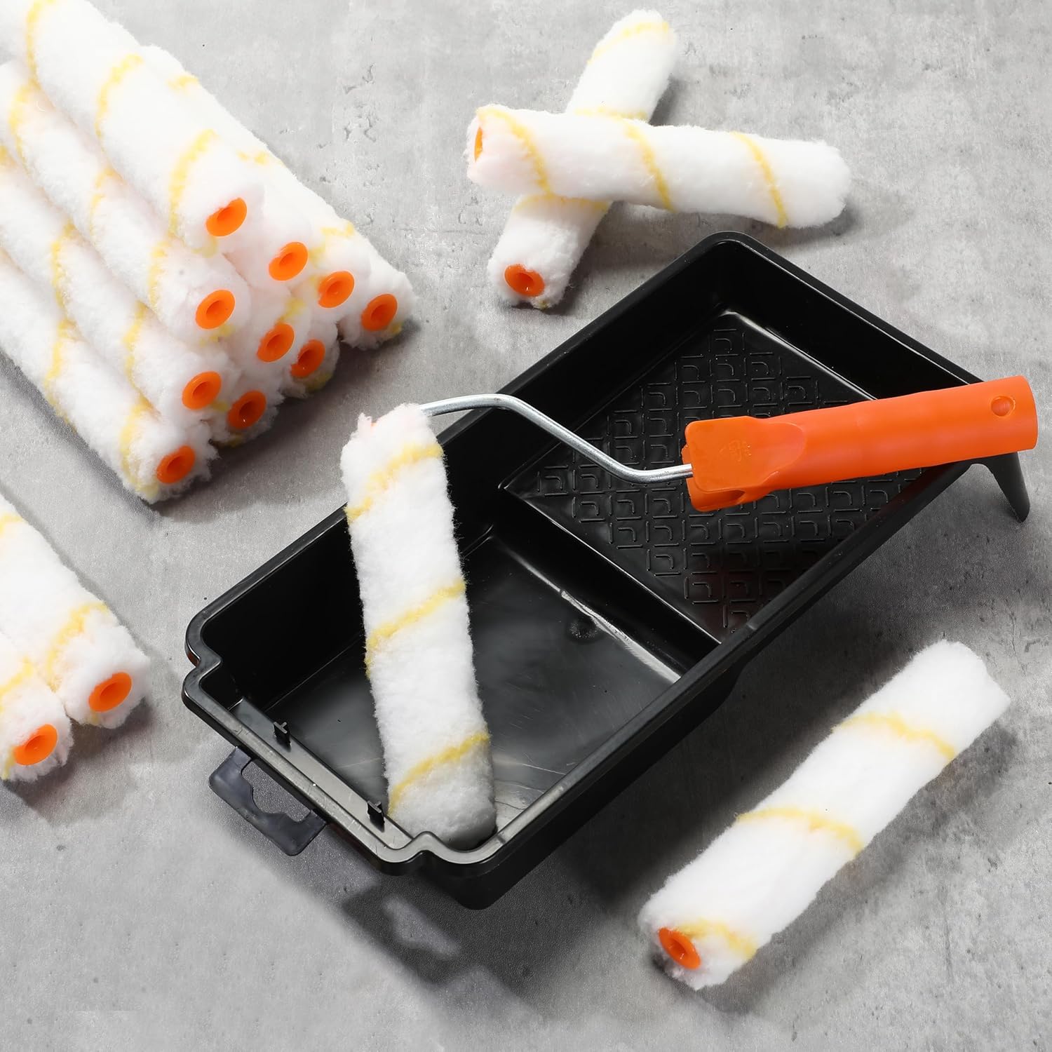 Leumoi 100 Pcs 6" x 1/2" Paint Roller High Density Microfiber Roller Refills Mini Roller Covers Paint Brush Roller Short Nap Home Repair Tool Kits for Wall Cabinets House (Yellow)