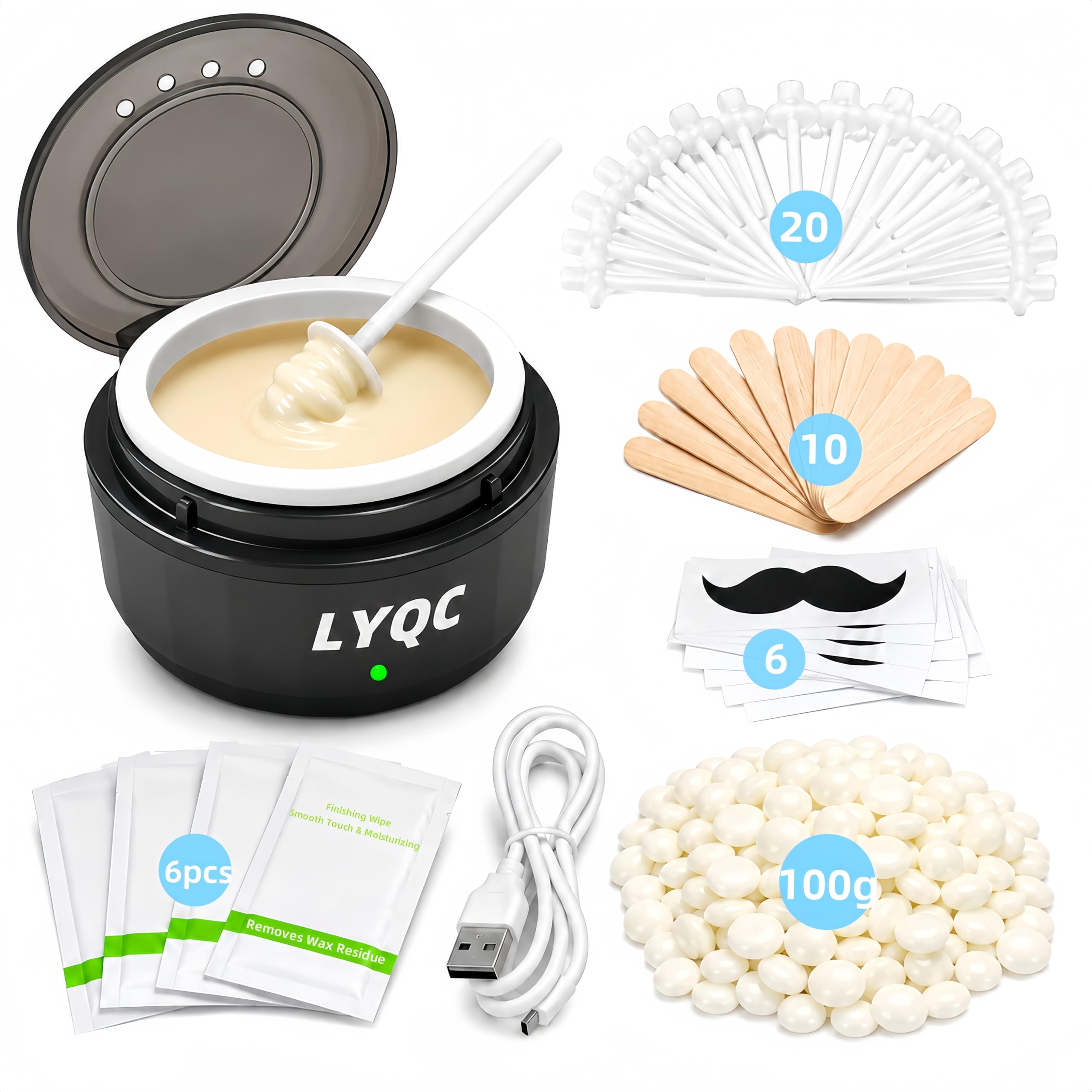 Nasenwachs-Set für Herren, Mini-Wachswärmer für Nase, Augenbrauen, Ohren, Haarentfernung, Wachsset mit USB-Schnellheizung, inklusive 100 g Perlen und 30 Stäbchen, tragbare Wachsmaschine, geeignet