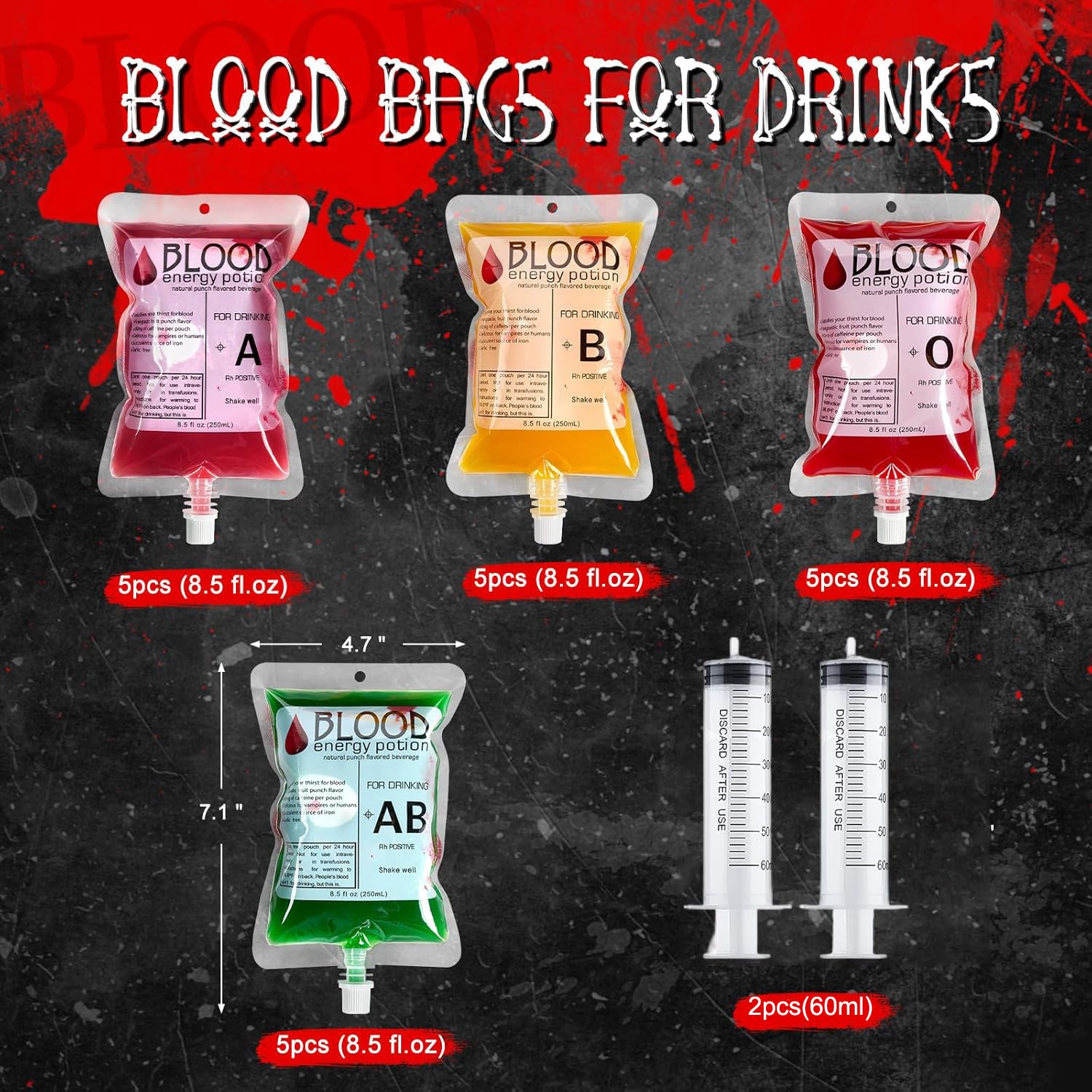 Confezione da 20 sacchetti di sangue di Halloween per bere sacche di sangue da 250 ml contenitori per bevande per feste di Halloween per vampiri ospedale zombie bomboniere per feste in costume