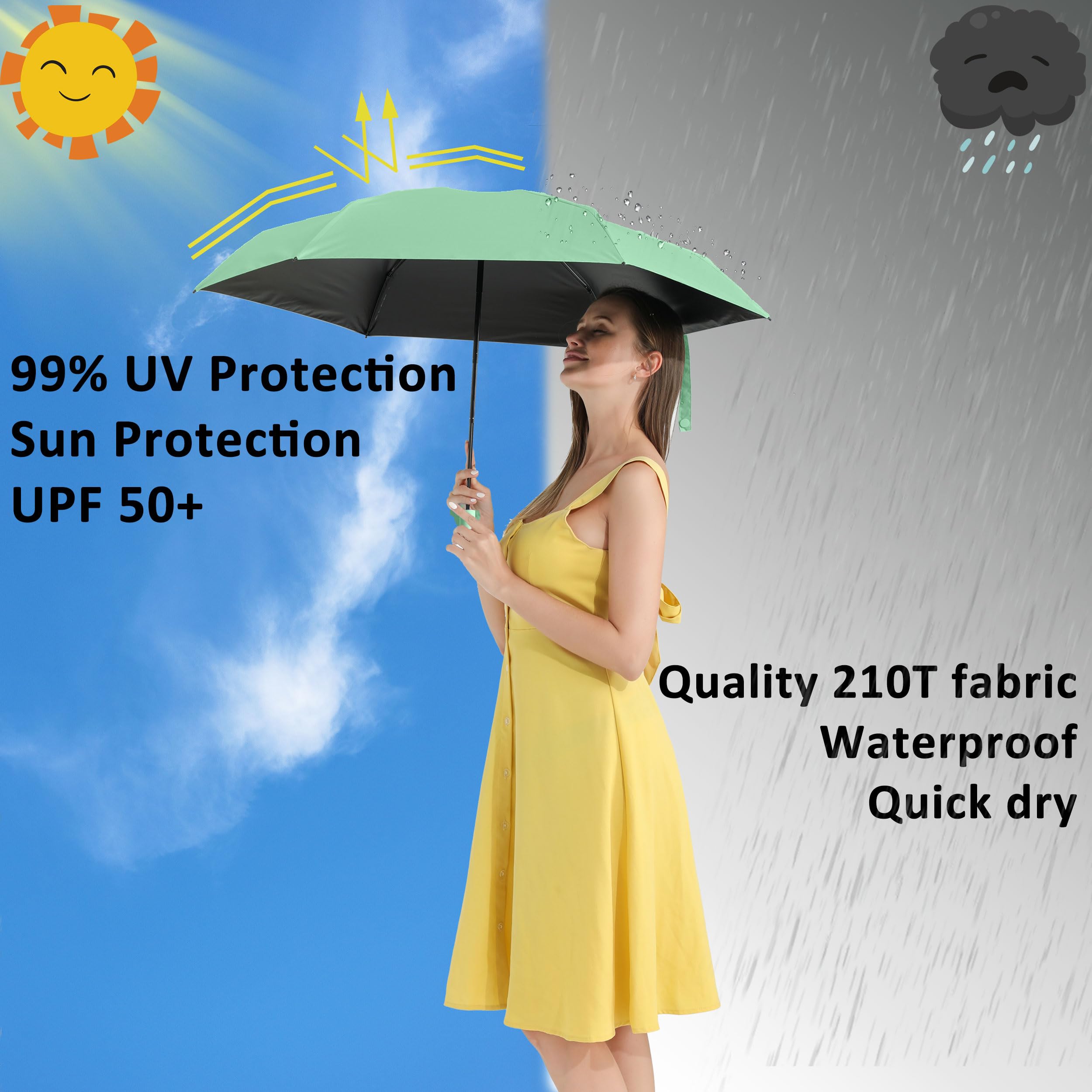 BAODINI Mini parasol podróżny do torebki z etui, mały, kompaktowy parasol chroniący przed promieniowaniem UV, lekki mały parasol kieszonkowy dla kobiet, dziewcząt, dzieci