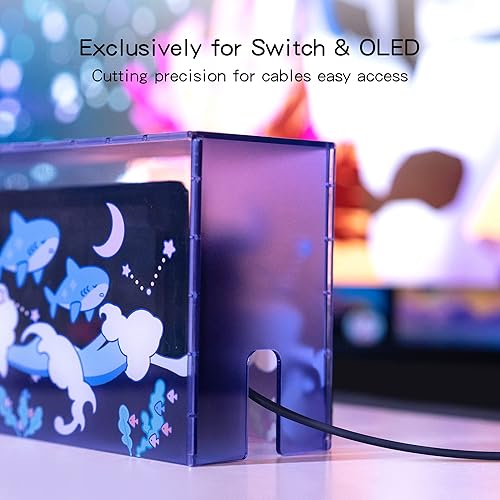 Vista 4 de GeekShare Cute Shark - Cubierta de acrílico transparente para muelle SwitchOLED, funda impermeable para montaje compatible con Nintendo