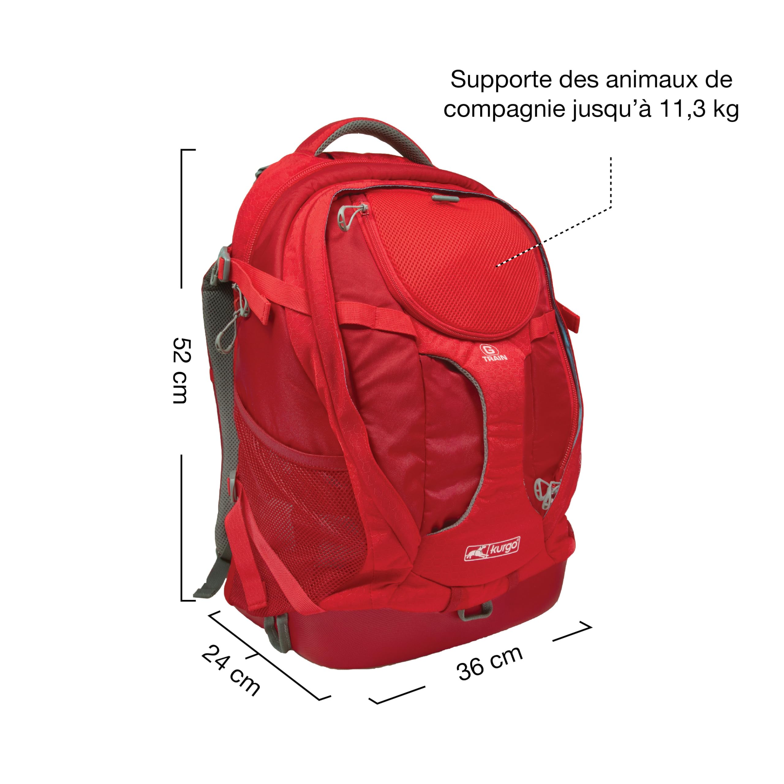 Kurgo G-Train Sac à Dos de Transport pour Petits Chiens et Chats, Sac de Voyage et Randonnée avec Fond étanche, Rouge