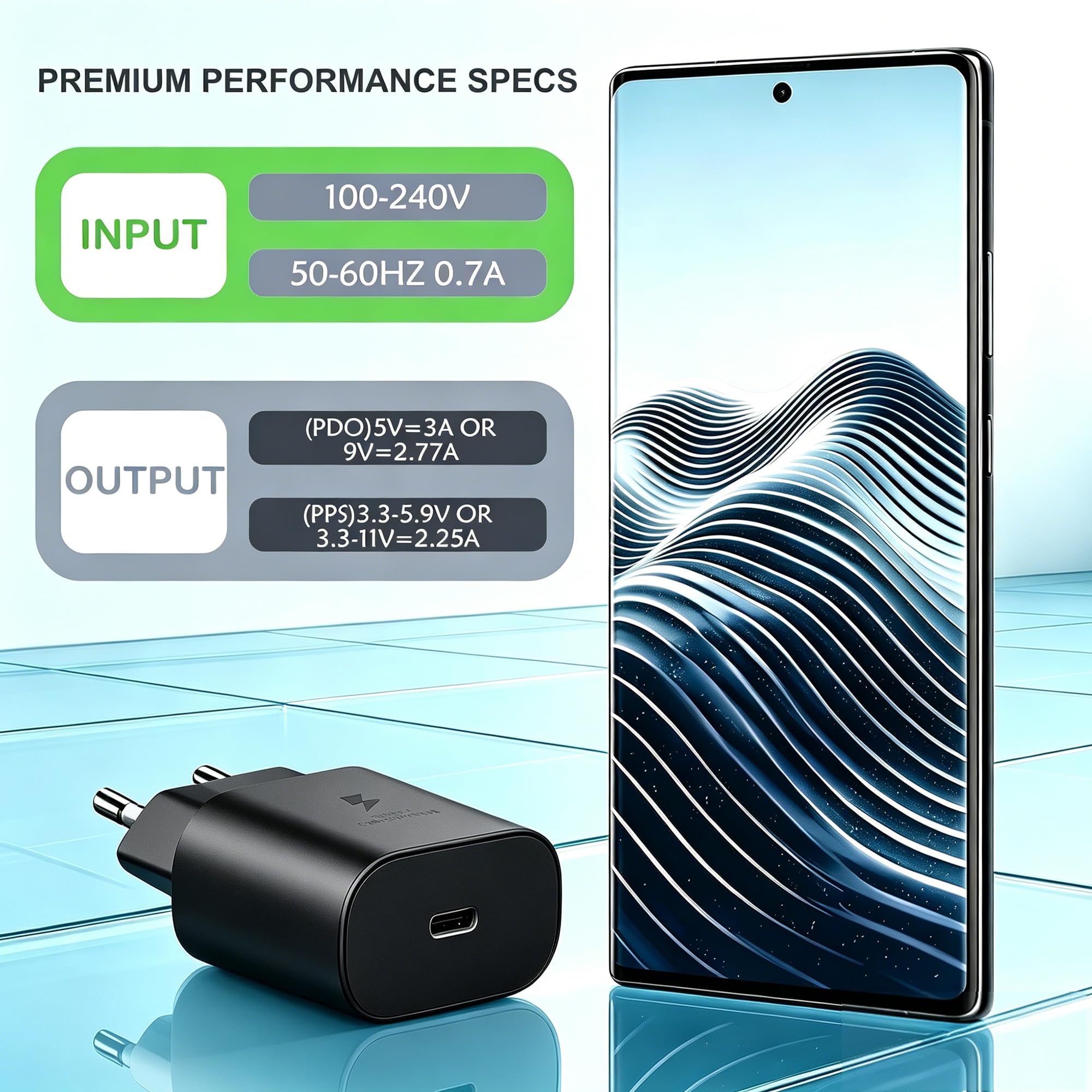 Ładowarka USB C, 25 W, szybka ładowarka z kablem do ładowania 2 m, do S26, S25, S24, S23, S22, S21 Plus/FE/Ultra, super szybka ładowarka do telefonu komórkowego, adapter kompatybilny z A57, A34, A17
