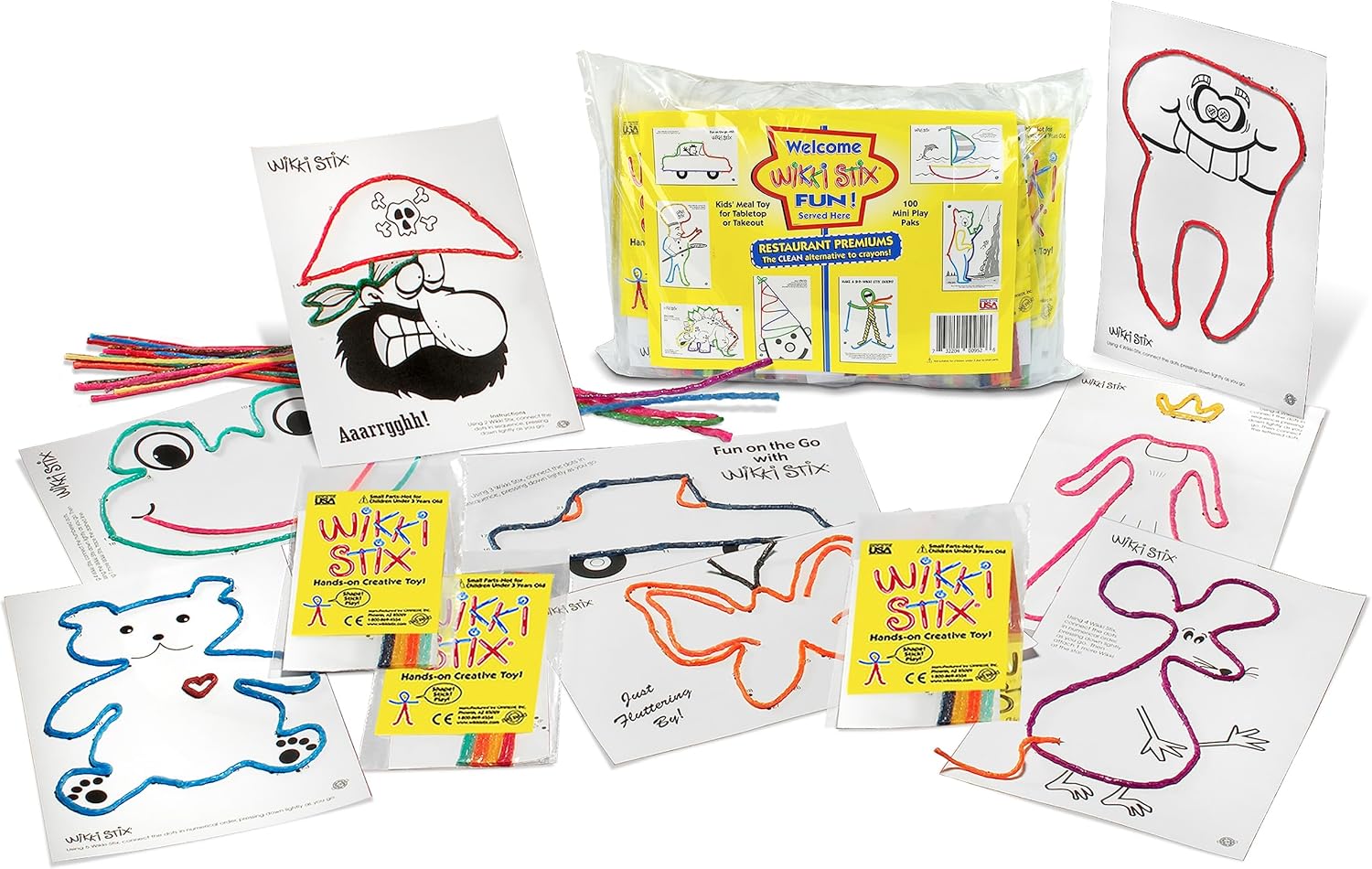 Wikki Stix Mini Play Paks, contains 100 individual paks! Great for parties, travel, classrooms, award/incentives, restaurants, and Christmas gift giving, Made in the USA