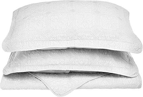 Miniatura 4 de SUPERIOR Juego de edredón matrimonialqueen, 100% algodón, diseño Corrington en relieve, 3 piezas, marfil