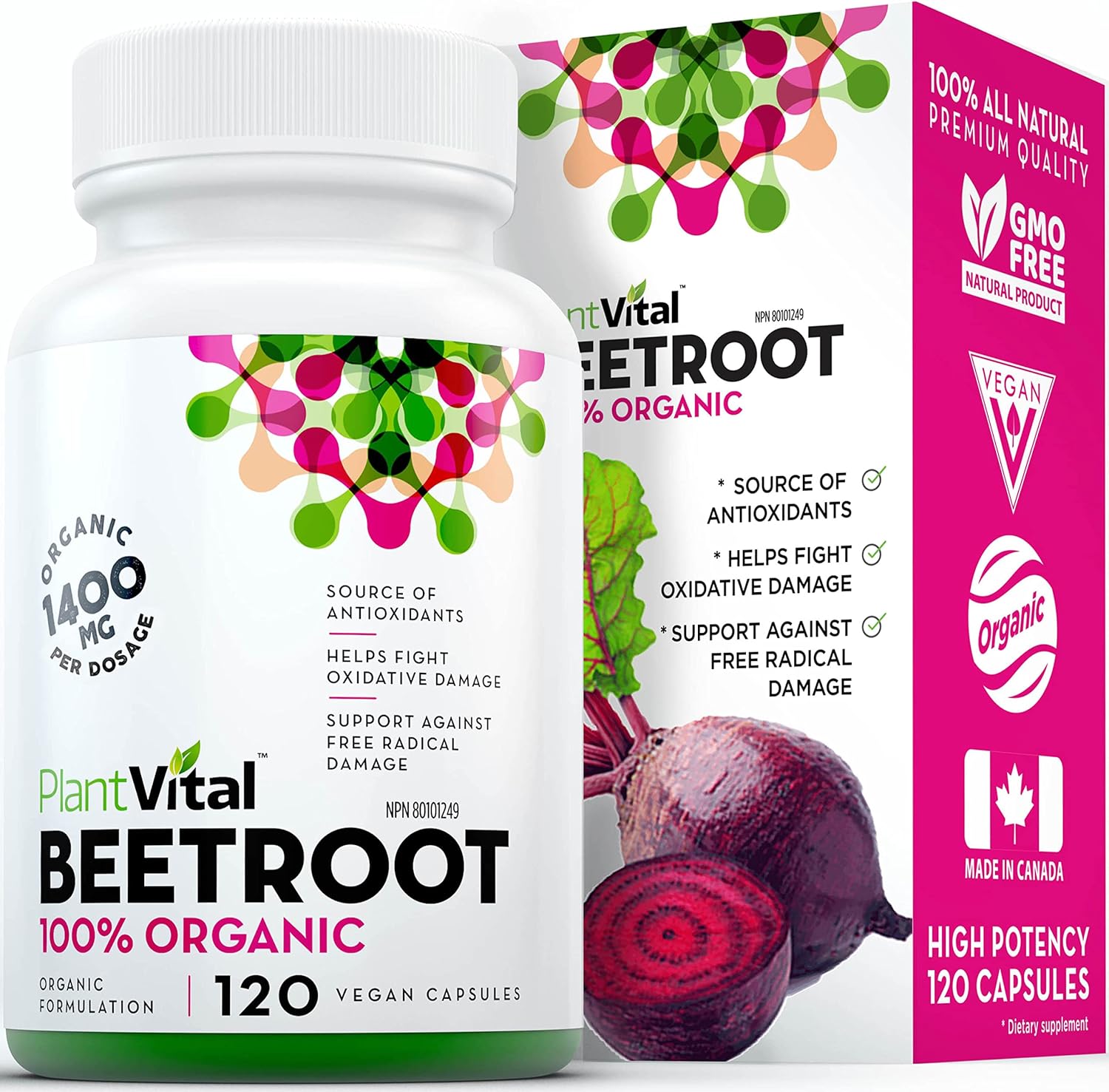 Plantvital Organic Beet Root Capsules 1400 mg Beet Root Powder Beta