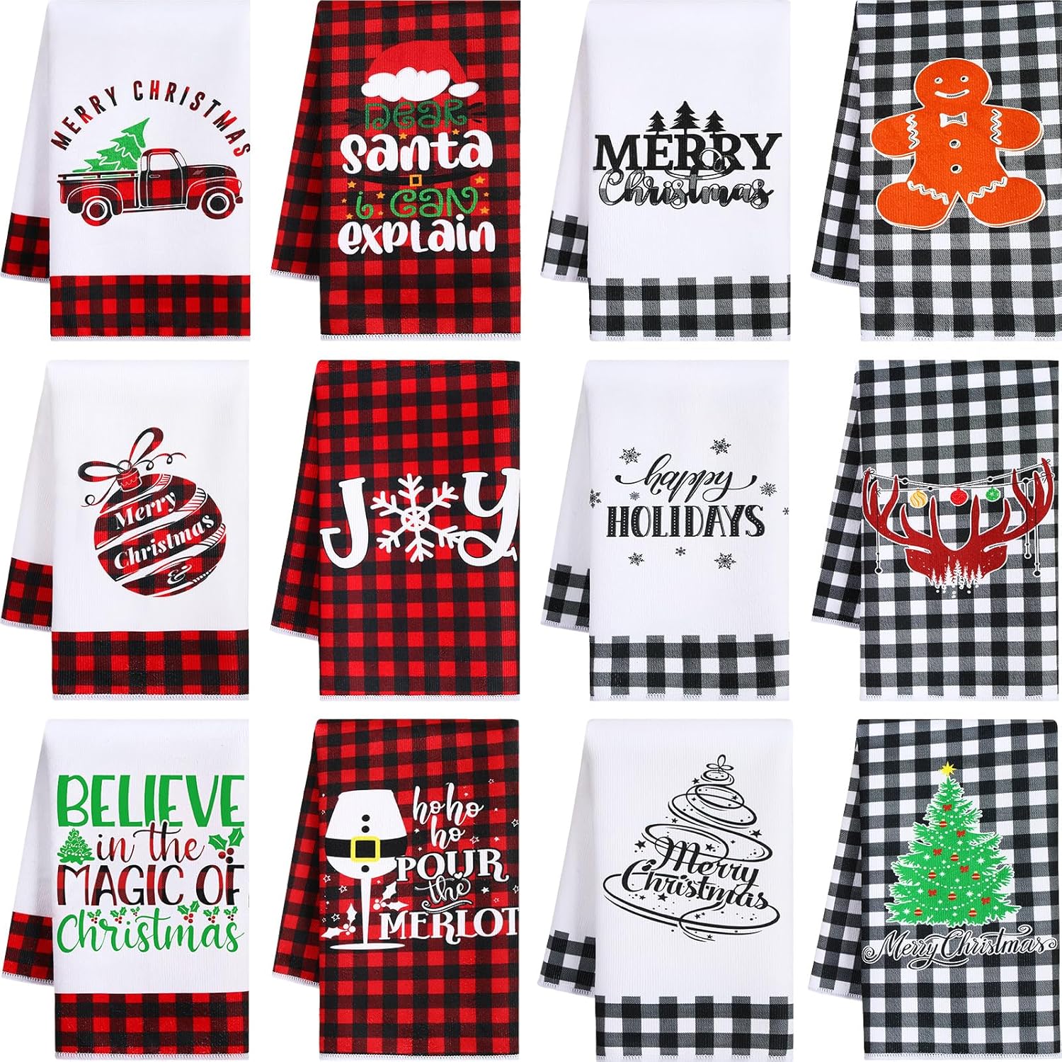 Remerry 12 Pieces Christmas Kitchen Towels Buffalo Plaid