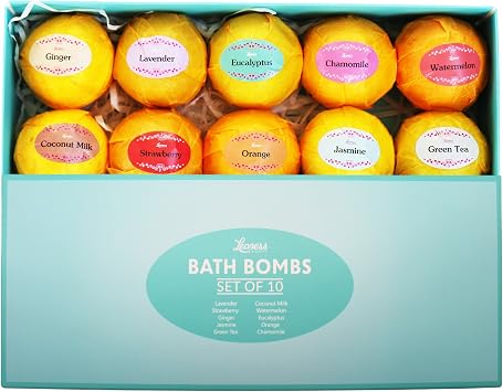 Bath Bombs Gift Set 10 Unique Scents Great Gift idea for Women, Mom, Girls, Teens, Graduation, Valentines Day, and Birthdays Spa Aromatherapy - Relaxation in a Box