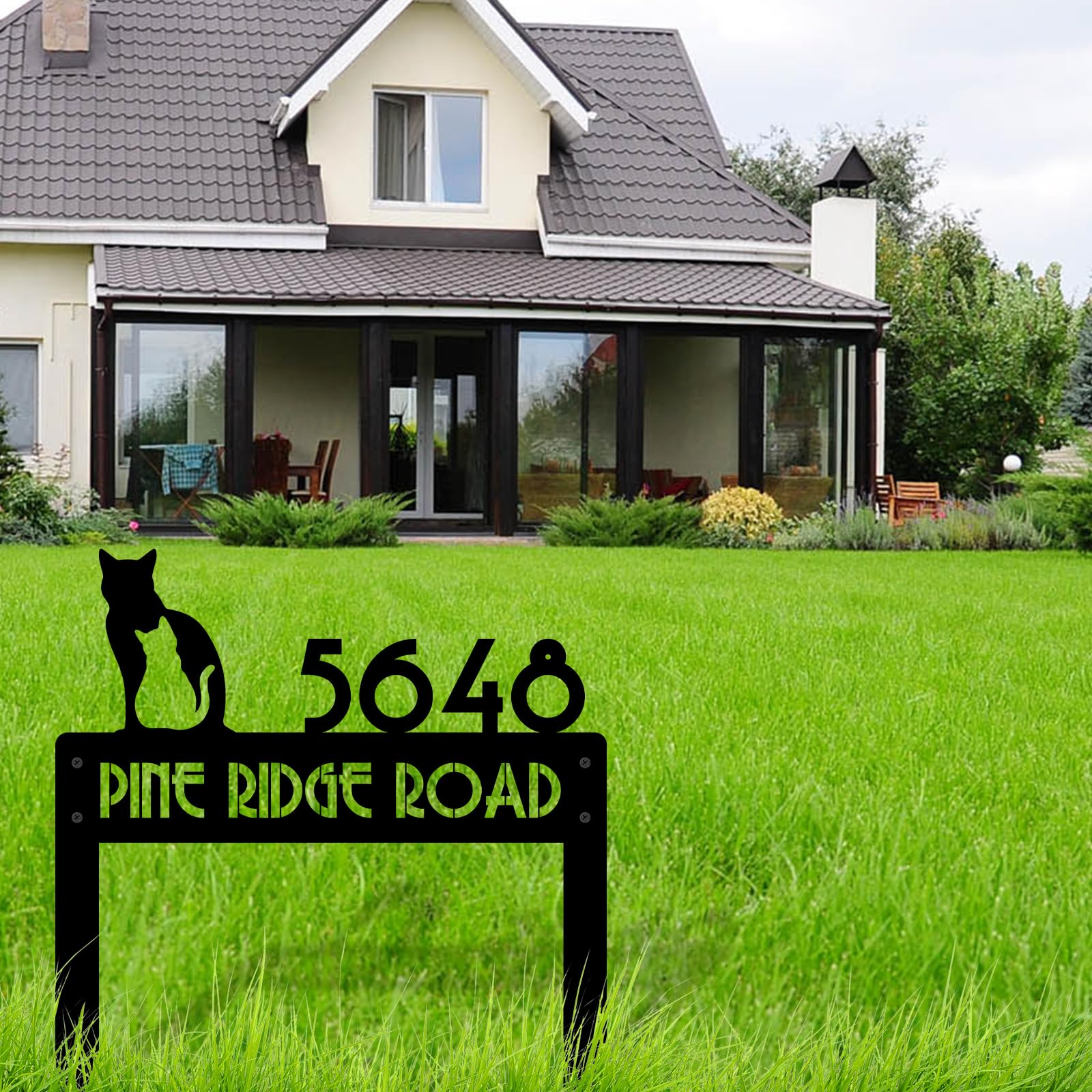 Personalized Address Metal Signs, Customlized Address Number for House Metal Yard Stakes, Personalized Cat Garden Signs for Front Door, Custom Garden Sign House Number for Outside