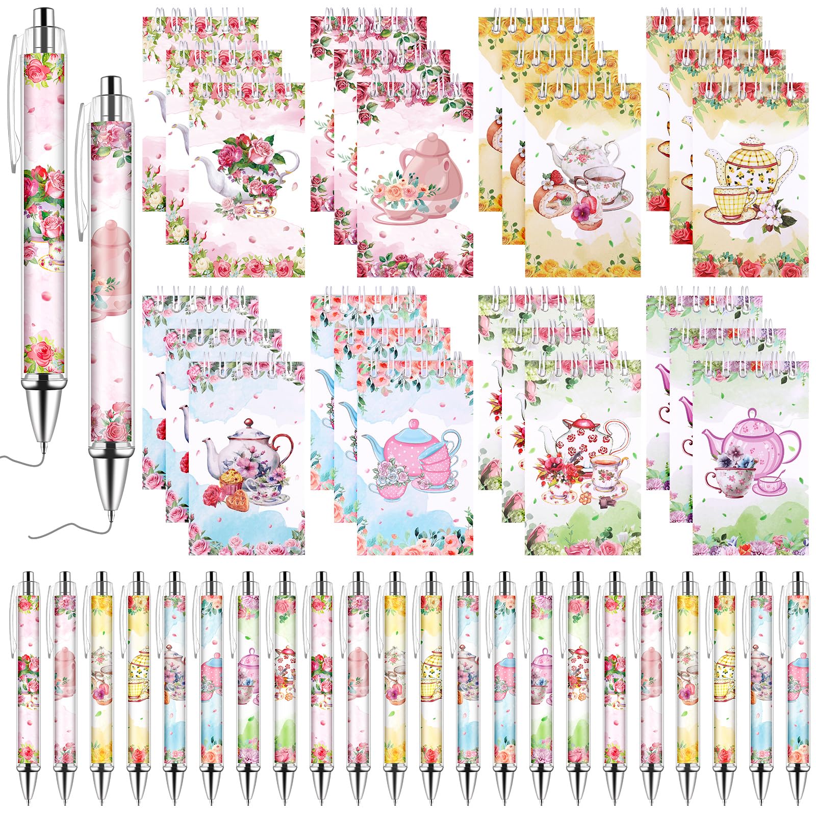 24 Mini blocs-notes à spirale théière et fleurs pour cadeaux d'invités et bureau - 8