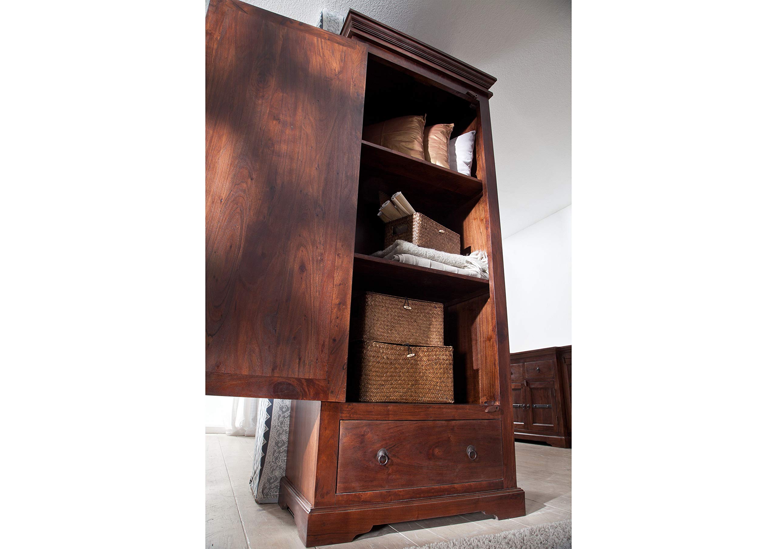 MASSIVMOEBEL24.DE | Oxford Schrank Akazie 80x45x193, Farbe:Dunkelbraun lackiert, Größe:80x40x193 cm (BxTxH)