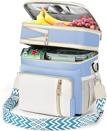 LOKASS Lonchera para mujereshombres, bolsa de almuerzo aislada de 16L, bolsa enfriadora expandible de doble capa a prueba de fugas con correa de