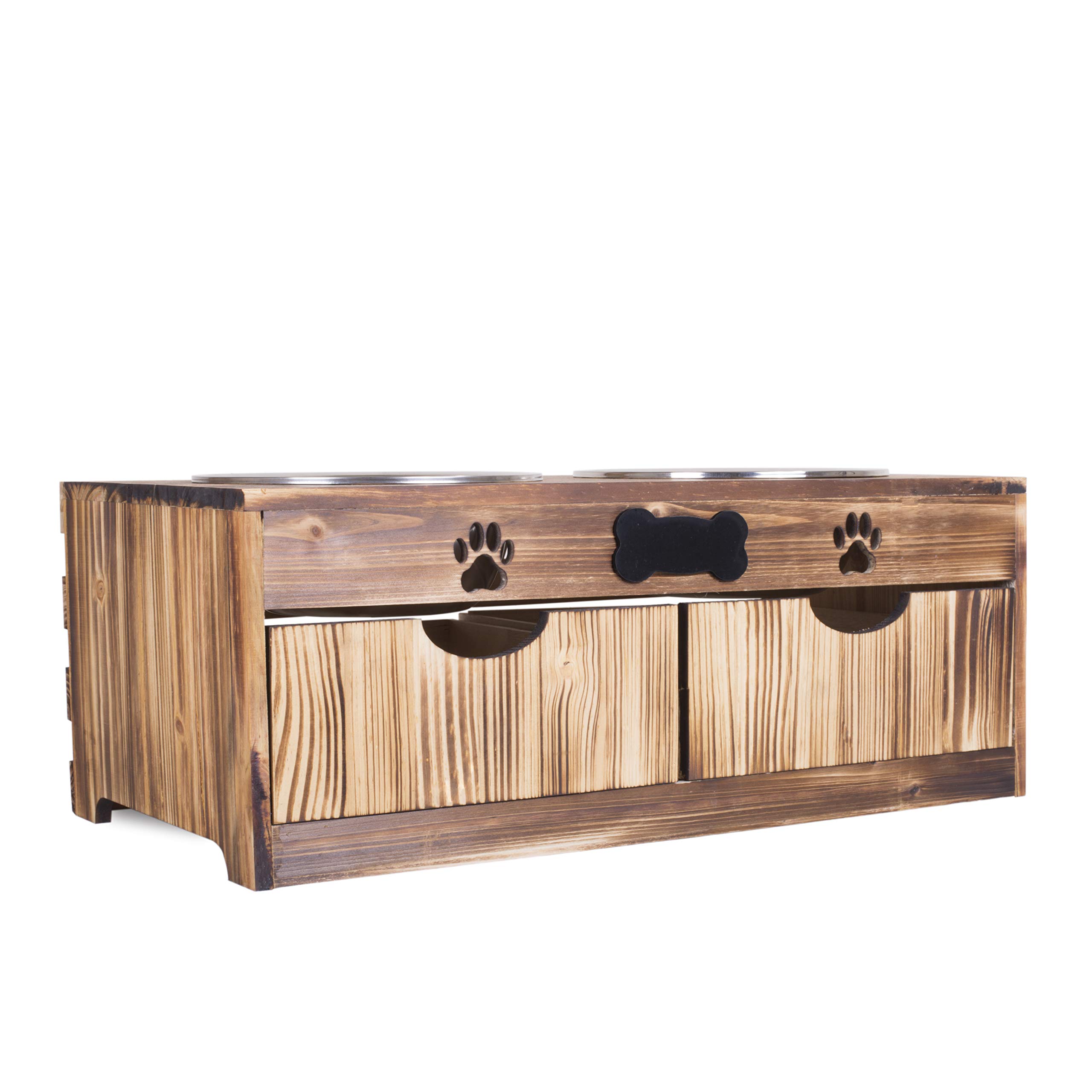 Buy Dog Food Feeding Stand Station Stainless Double Raised s Wooden