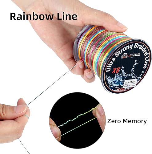Miniatura 3 de RUNCL Línea de pesca trenzada de 8 hebras, línea trenzada de colores de alta visibilidad, súper fuerte, resistente a la abrasión, no se estira, 328