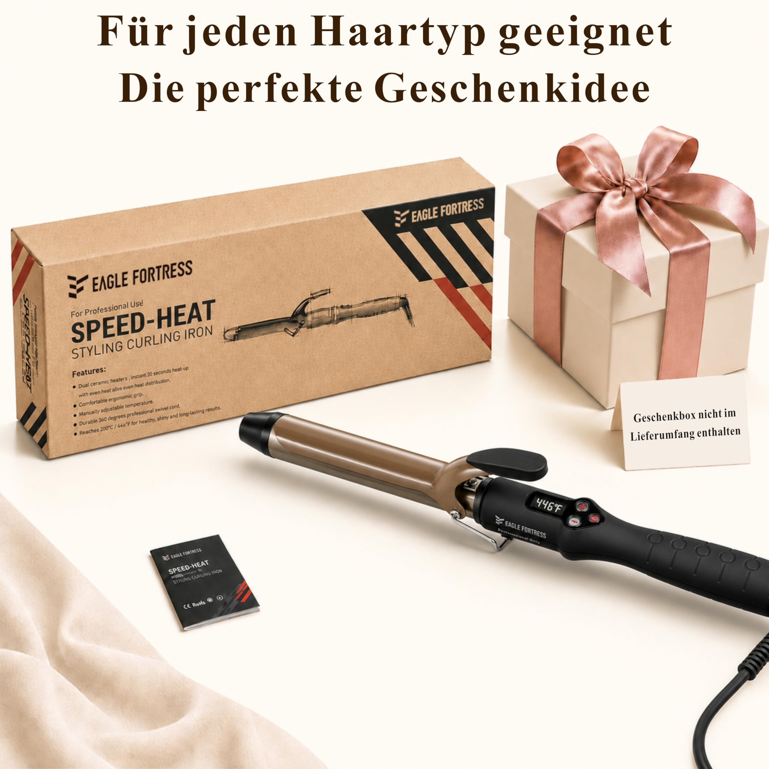 Fer à boucler professionnel avec écran LCD, 30 secondes, chauffage rapide, 60 °C à 230 °C, fer à boucler en céramique en aluminium avec pince, qualité salon pour tous les types de cheveux, câble