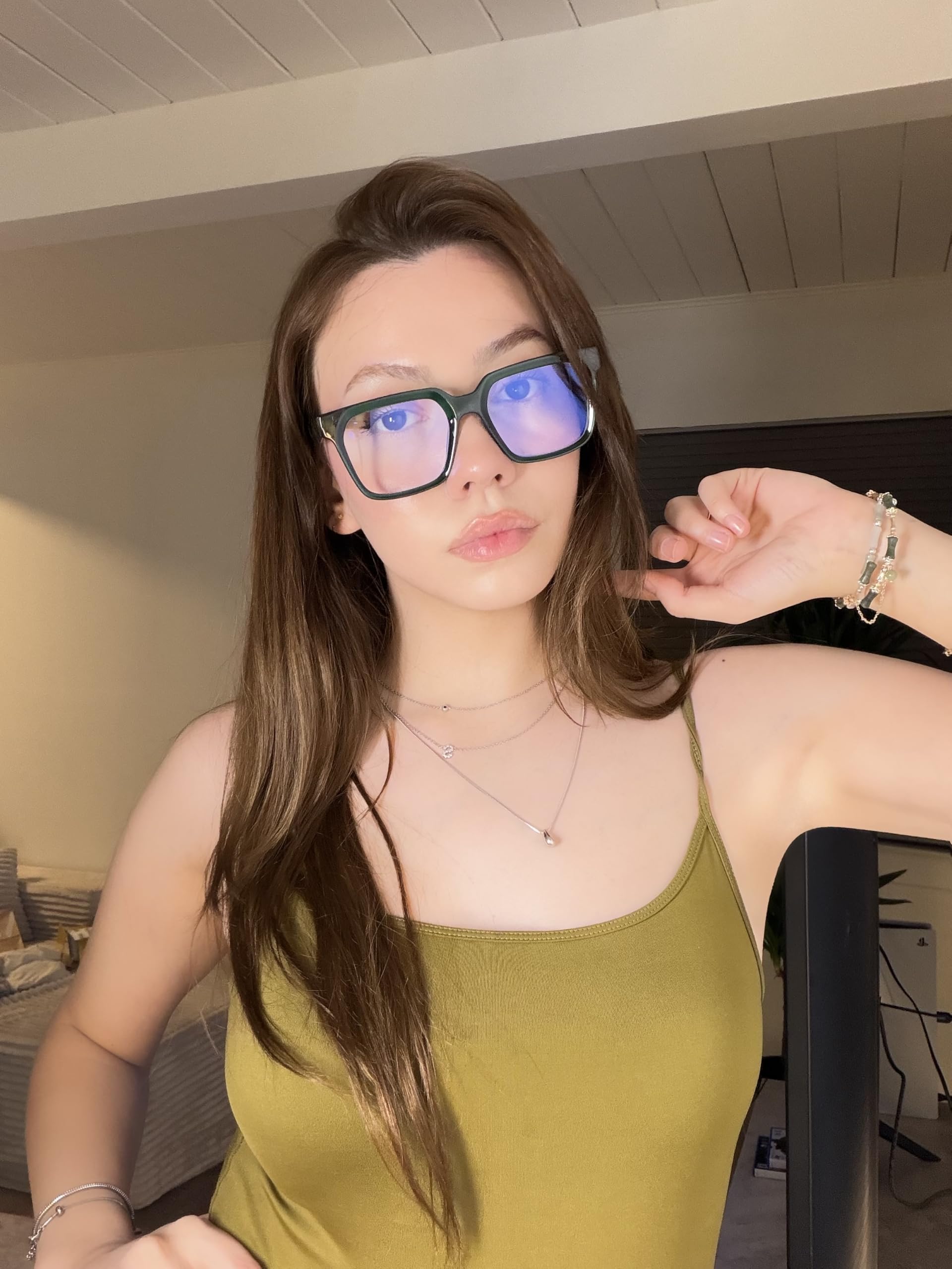 VISOONE - Occhiali rettangolari TR90 con blocco luce blu occhiali da computer dall'aspetto preppy per donne e uomini Cougar, Verde Basilico, Grande