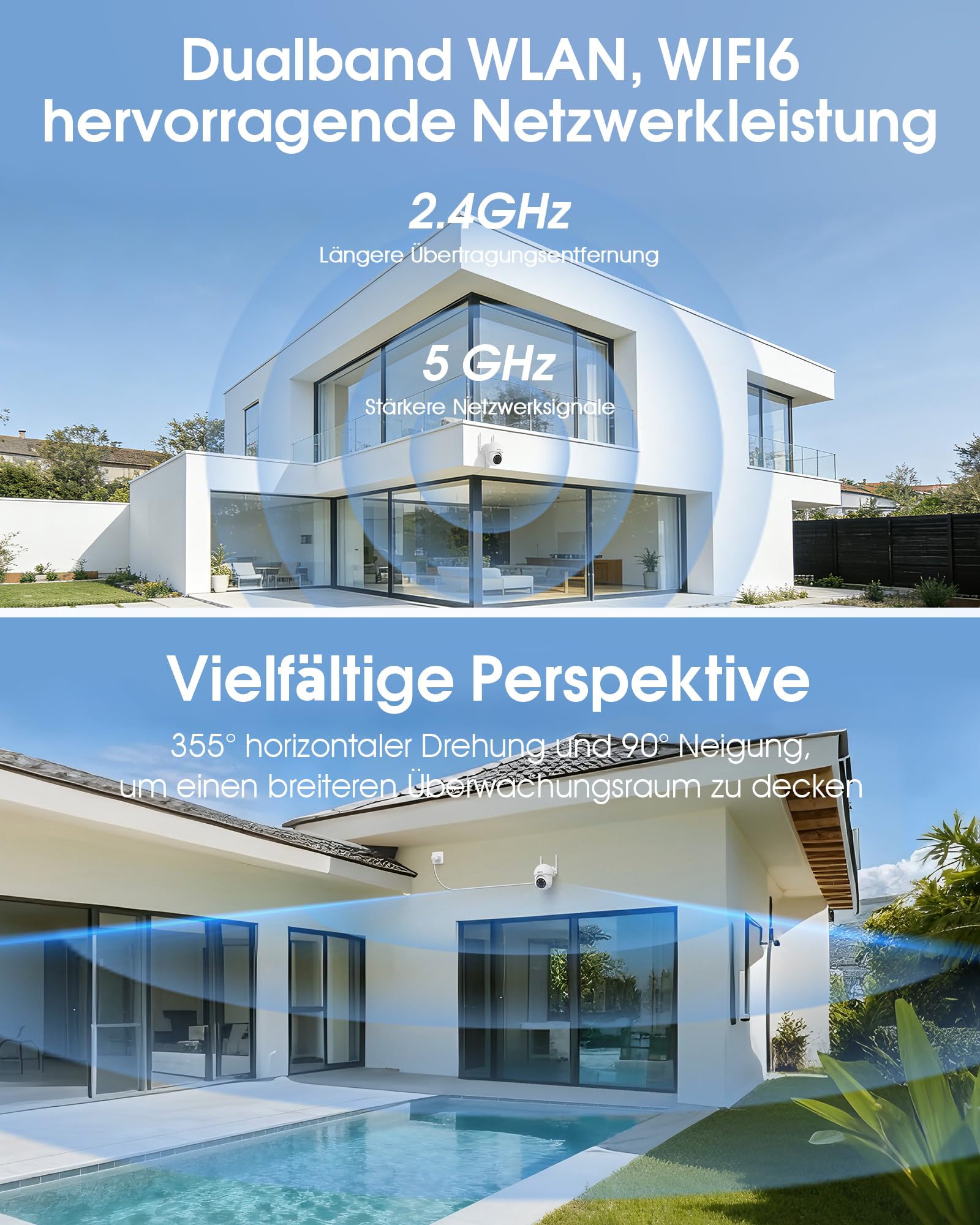 ANRAN 2K Überwachungskamera Aussen WLAN,24/7 Aufzeichnung,360° PTZ | Kamera Outdoor mit Automatischer Verfolgung,2,4 & 5 GHz,20m Farbnachtsicht mit Flutlicht,2-Wege-Audio,Alexa,IP66,2pcs