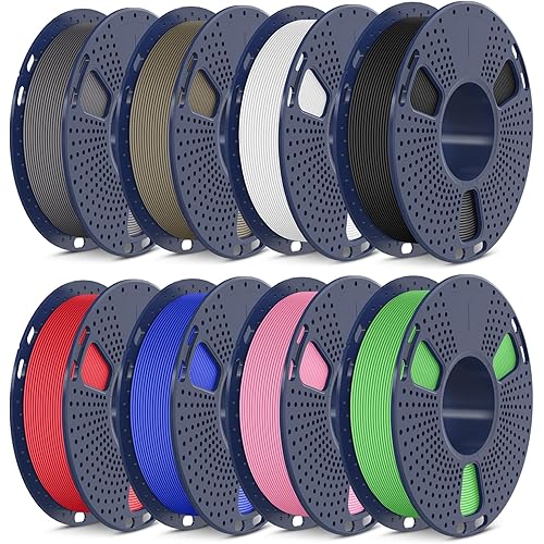 SUNLU 3D Printer Filament Bundle Muticolor, PLA Filament 1.75mm Matte, Neatly Wound Filament, Smooth Matte Finish, 2kg in Total, 0.25kg Spool, 8 Packs, Black+White+Grey+Clay+Green+Pink+Blue+Red
