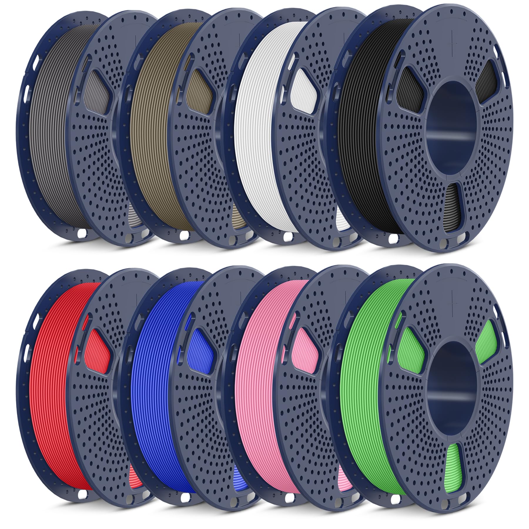 Sunlu, filamento per stampante 3D, in PLA opaco, 1,75 mm, con finitura opaca liscia, 250 g x 8 confezioni, totale 2000 g, nero+bianco+grigio+blu+verde+rosso+argilla+rosa