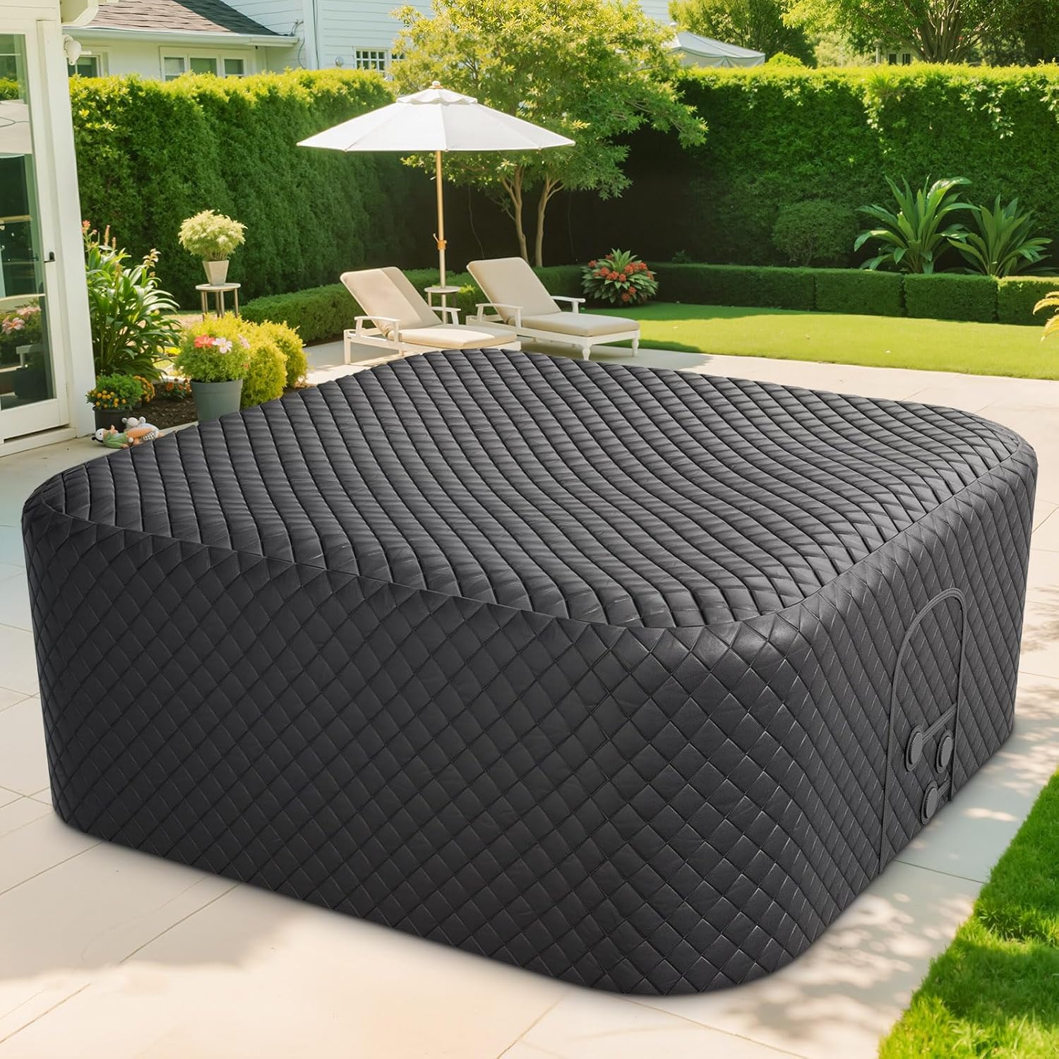 Insulated Inflatable Hot Tub Thermal Cover Protector, 5MM Thick Oxford Round SPA Hot Tub Insulated Covers Replacement, 72x72 Inch Waterproof Lid Fit 71 x 71 or 70 x 70 for Outdoor