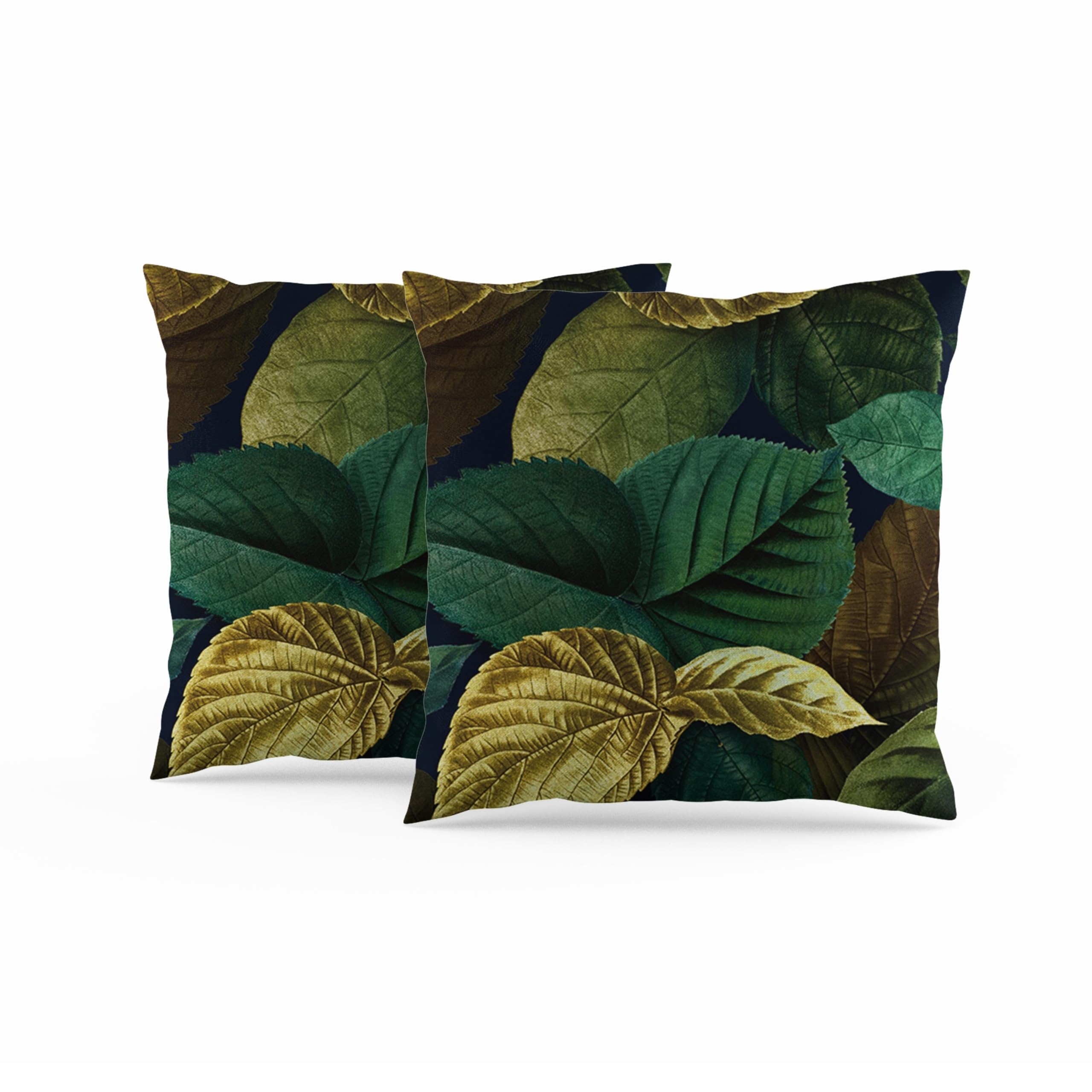 ggaimwf Set of 2 Cushion Cover Leaf Green Yellow Leaves Plant Theme Vintage Fine Linen Look Cushion Cover Throw Pillow Cases Square for Modern Living Room Bedroom Couch Outside Seat Office 45x45cm