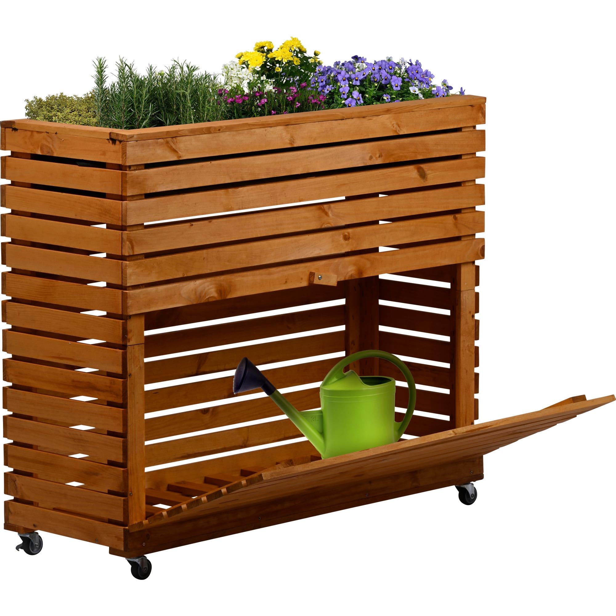 dobar® Grande Plate-Bande surélevée Rolla en Bois Massif avec roulettes Taille XL Jardinière surélevée avec Compartiment de Rangement 72 x 32,5 x 78 cm Marron