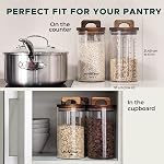 Glass Storage Containers With Lids – 4 Pack 40oz Glass Jars With Lids Airtight, Food Storage Container with Acacia Wood Air Tight Lid, Kitchen Pantry for Cereal, Flour, Rice & Coffee Bean