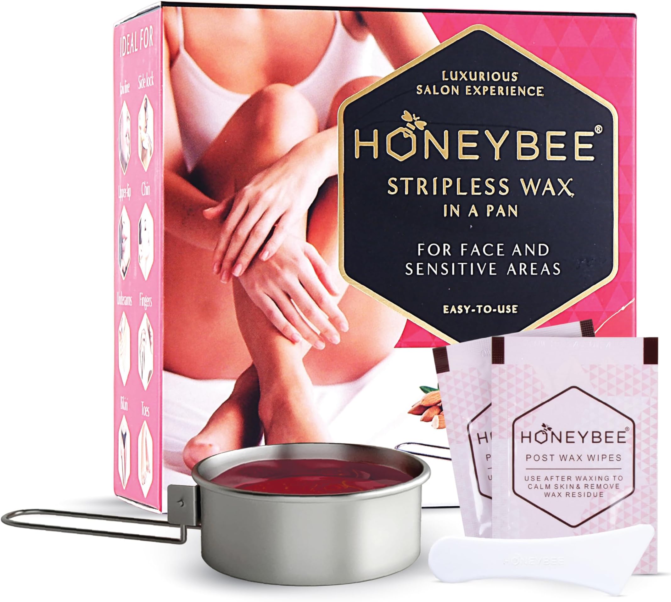 Stripless Wax | Pan With Handle | Spatula | Post Wax Wipes | Katori Wax | For Upper Lip, Chin, Jaw, Underarms And Brazilian | For Face And Sensitive Areas | 120 Gm, Women