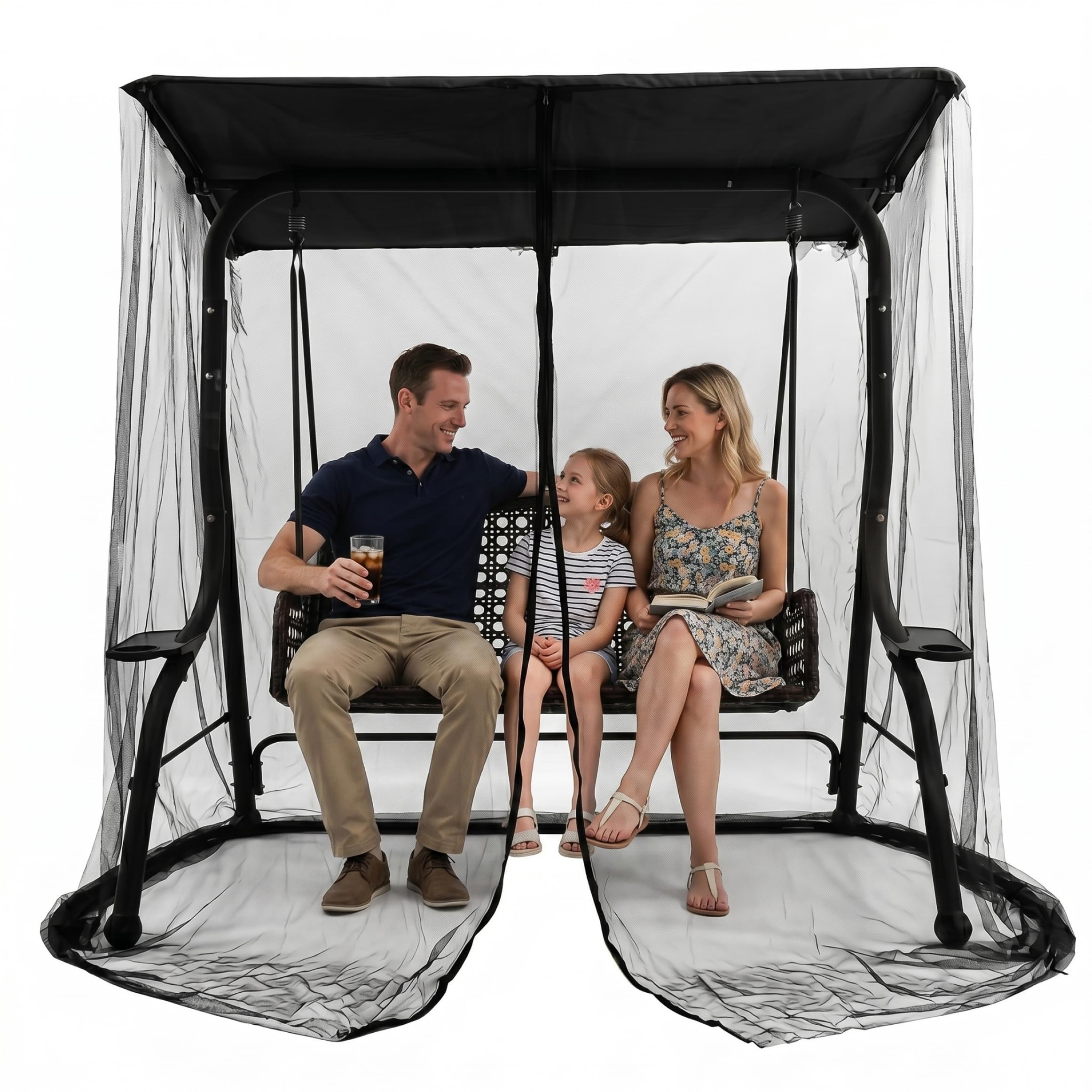 Moustiquaire de terrasse pour Porche, balancelle 3 Places avec auvent imperméable, Anti-Insectes, Noire, 2 m (6, 73 pi)