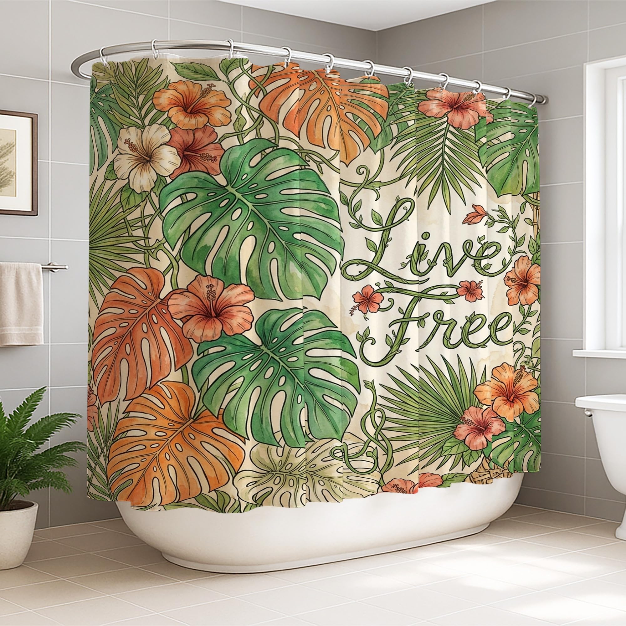 Rideau de douche extra large imperméable anti-moisissure 274x183 cm Monstera vert pour salle de bain