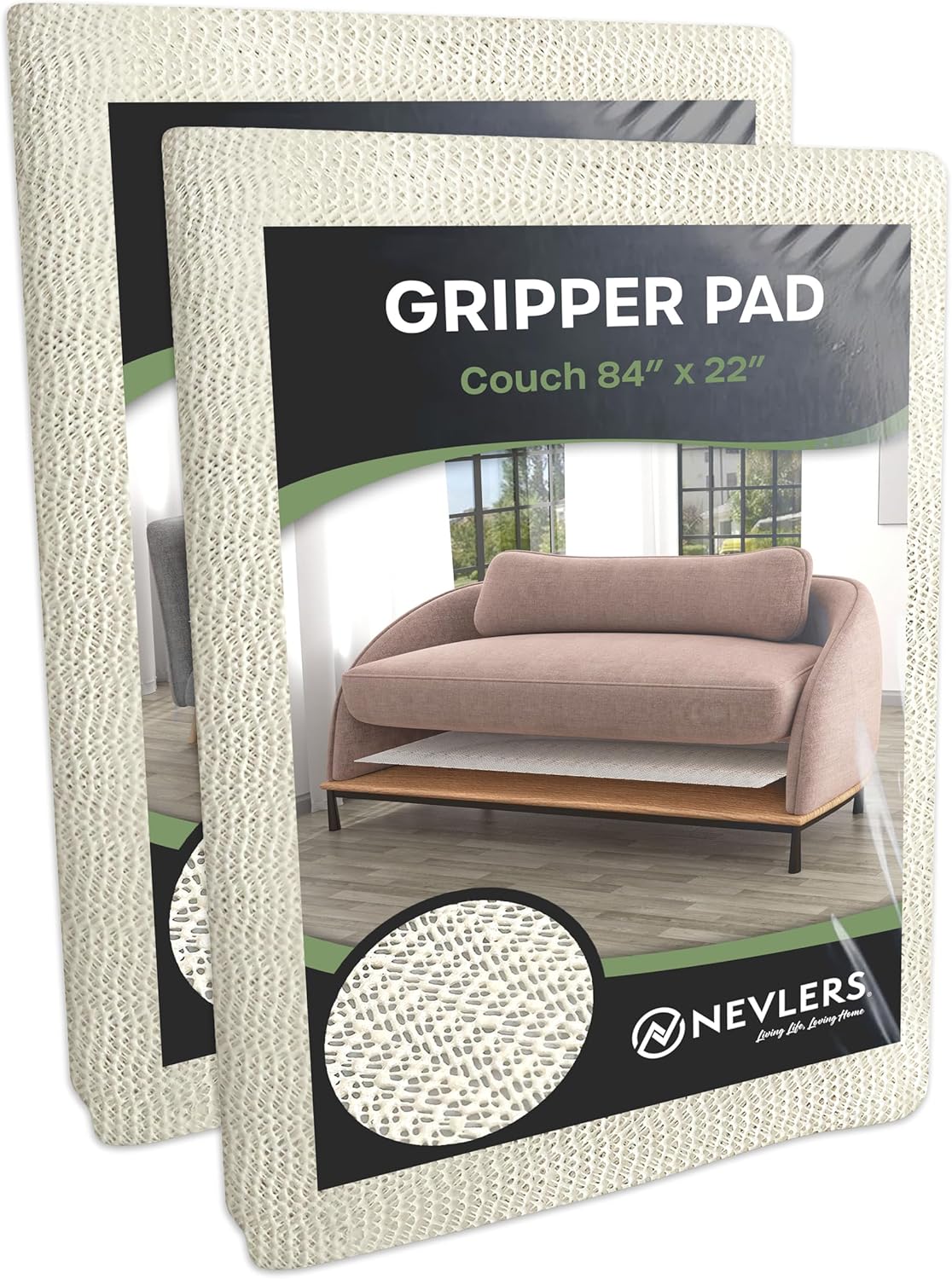 Nevlers 84"x22" Couch Cushion Grip Pad 2 Pack | 7 ft PVC Foam Antislip Furniture Pads | Couch Cushion Support & Non Slip Furniture Grippers to Prevent Sliding Seating | Customizable Sofa Non Slip Pads
