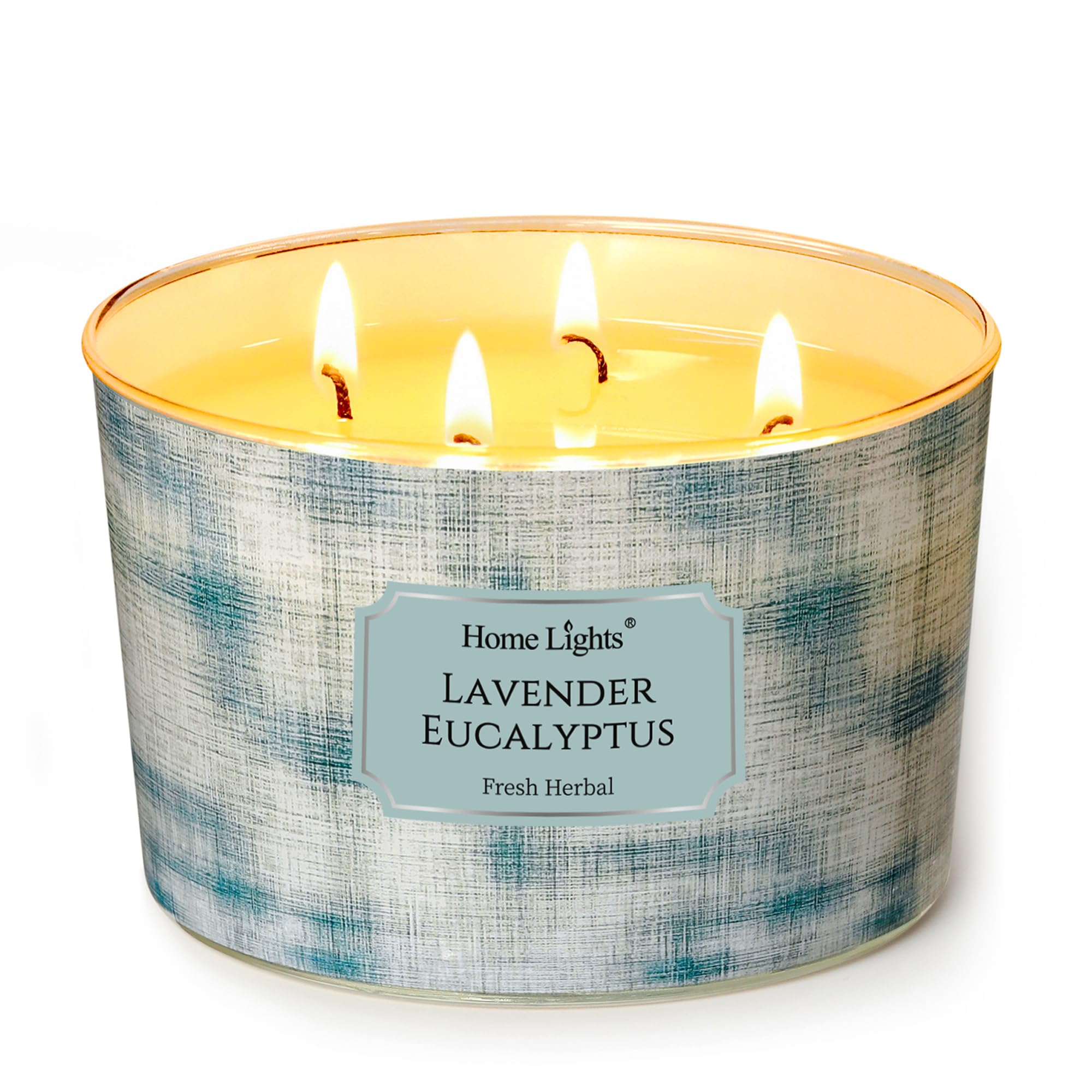 Home Lights Soy Wax Candles for Home Scented, 4-Wick Candles in Lavender Eucalyptus Scented, Aromatherapy Candles Gift for Parties, Relaxing, Scandinavian Minimalist Design, 18oz