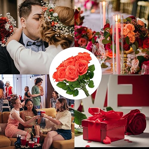 Miniatura 5 de Softflame Flores ArtificialesFalsasFaux - Rosa Coral 10 PIEZAS para Boda, Hogar, Fiesta, Restaurante