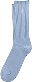 mens Cotton Ribbed Dress Crew Socks - 1 Pair Pack - Solid Color Cushioned Comfort