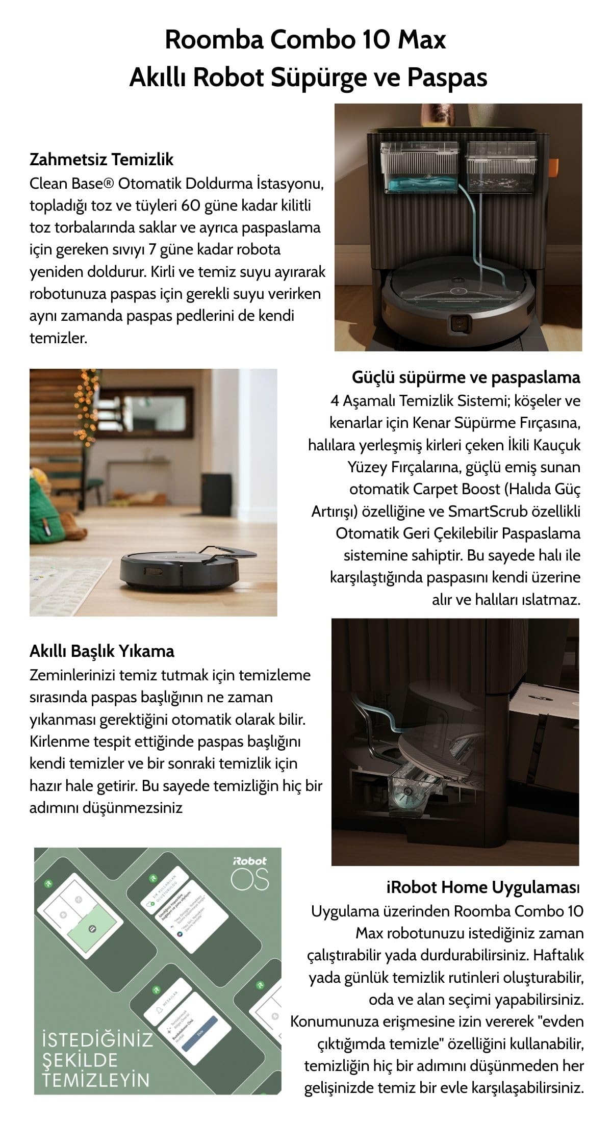 iRobot Roomba Combo 10 MAX + Base AutoWash, Robot Aspirador y friegasuelos, Multifuncional autolimpiable, rellena el depósito Agua, Lava&Seca mopa, autovaciado, mopa retráctil, Evita obstáculos, App