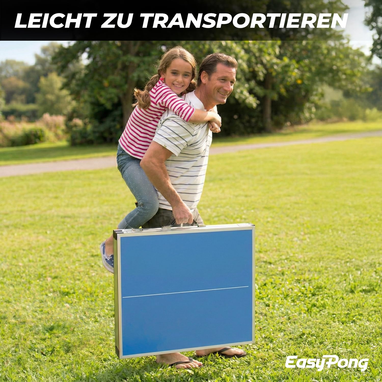 EasyPong® | Tischtennisplatte Blau | 182x91 cm | Premium Qualität | Leicht zu transportieren | Stabil | Ideal für Outdoor & Indoor | 2 Schläger + 4 Bälle | 100% Fun | OriginalCup®