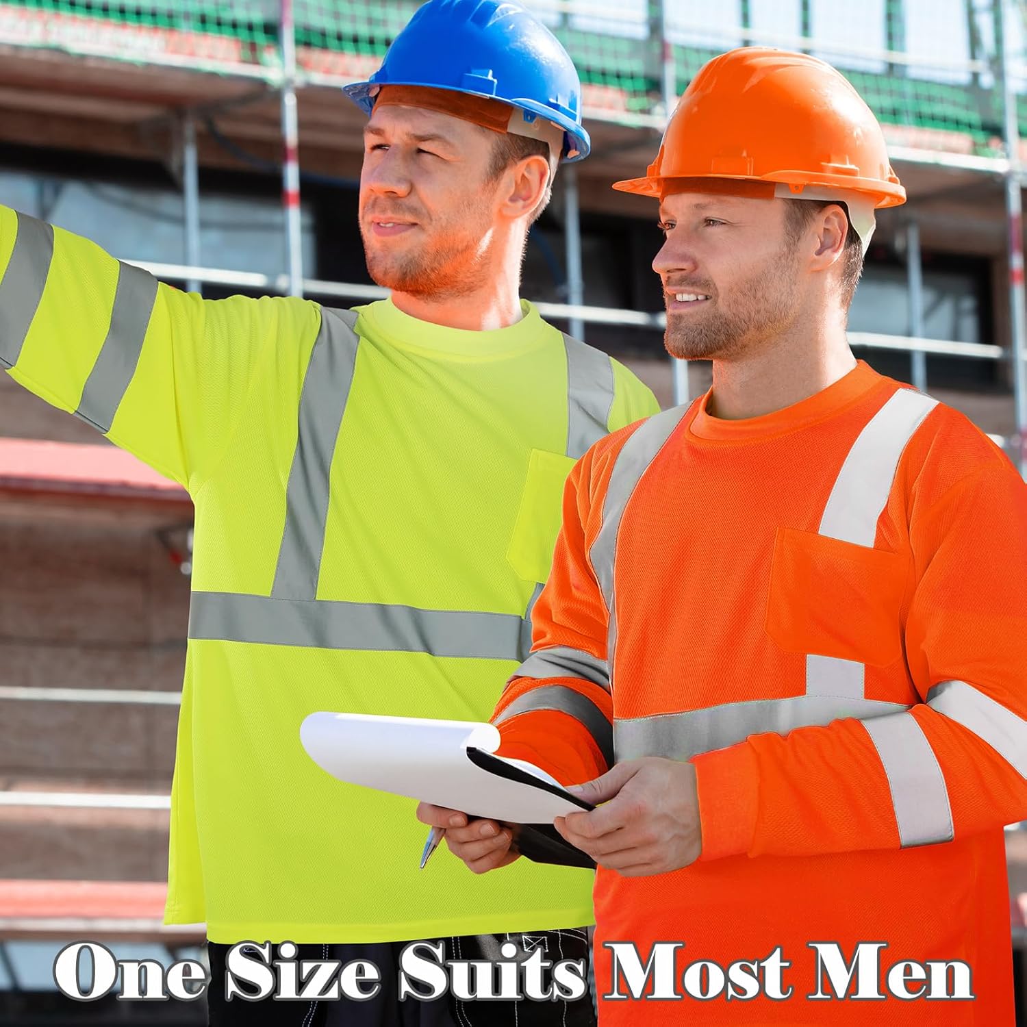 Amylove 4 Pcs Long Sleeve Safety Shirt High Visibility Reflective Construction Work Shirts for Men Women(XXL,Yellow, Orange, Black, Blue) - Image 4