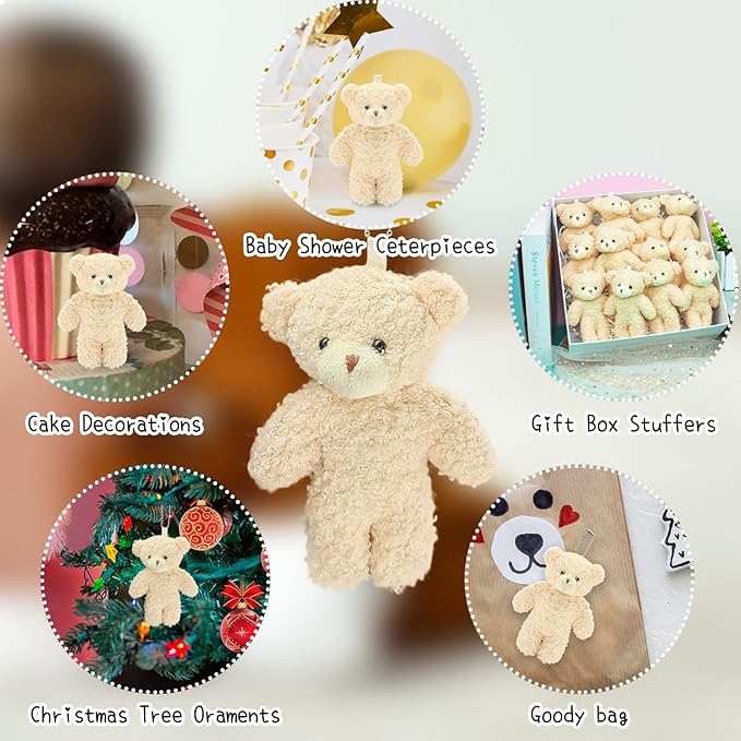12 Peluches Mini Osos Marrones 4.7 Pulgadas Relleno Suave miniatura 5