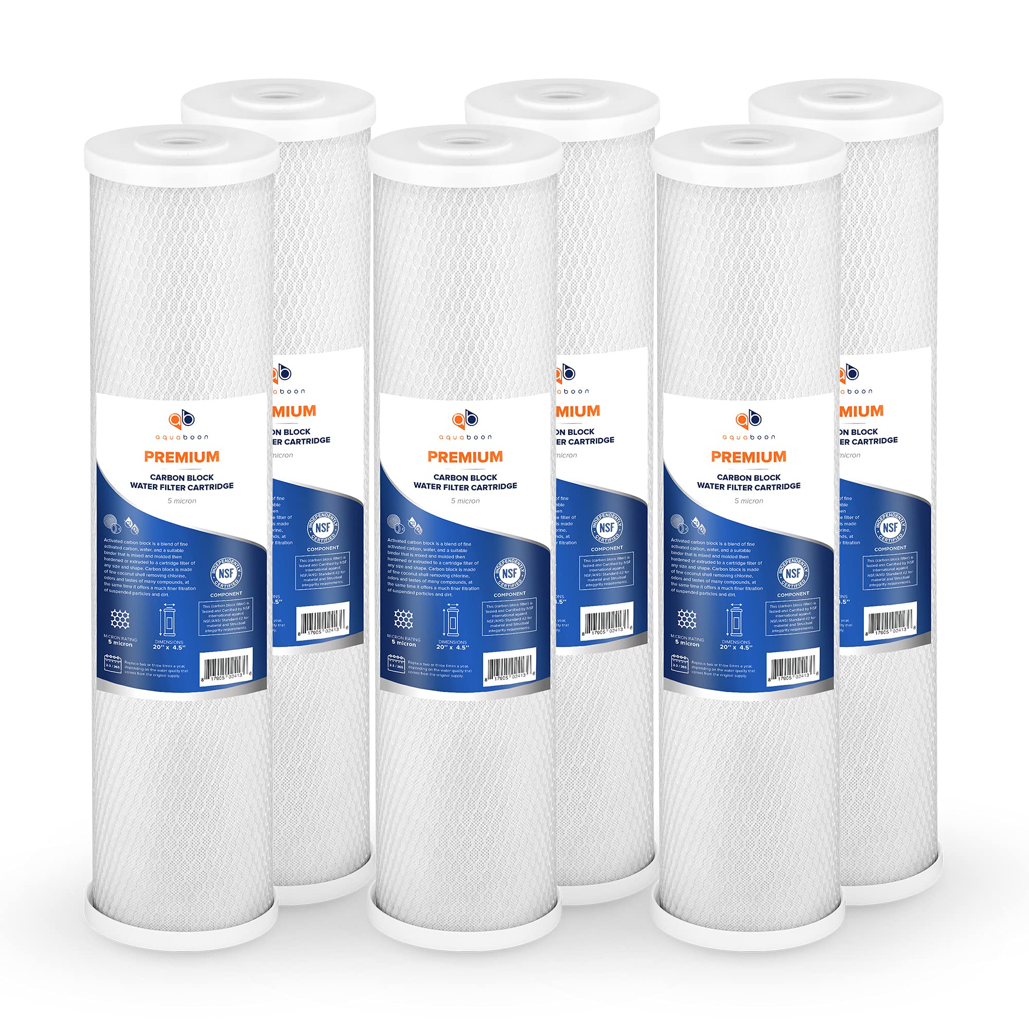 Aquaboon Lot de 6 cartouches de filtre à eau au charbon actif de qualité supérieure pour toute la maison – 5 microns, 50,8 x 11,4 cm, compatibles avec FC25B, EP-20BB