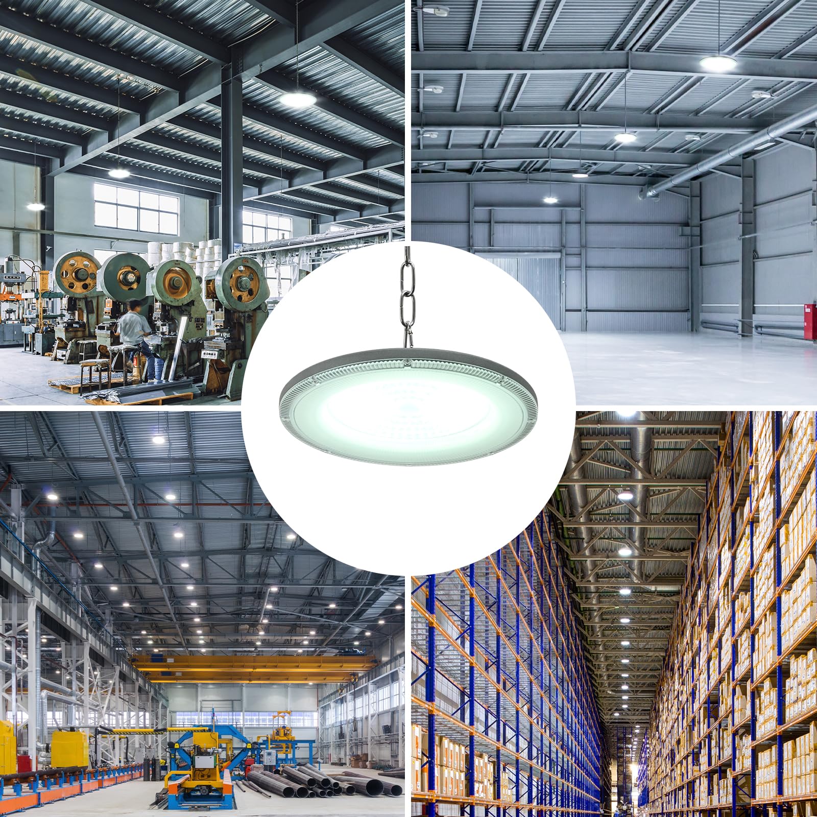 100 W LED UFO lampa przemysłowa, 12000 lm, oświetlenie halowe, 6500 K, zimna biel, reflektor LED, IP65, wodoszczelna lampa warsztatowa, oświetlenie hali, do magazynu, fabryk, garażu