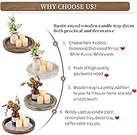 Vista 7 de Hanobe Bandeja Portavelas: Bandeja Redonda de Madera Decorativa con Espejo para Velas, Pequeño Centro de Mesa Estilo Granja, Bandejas Rústicas