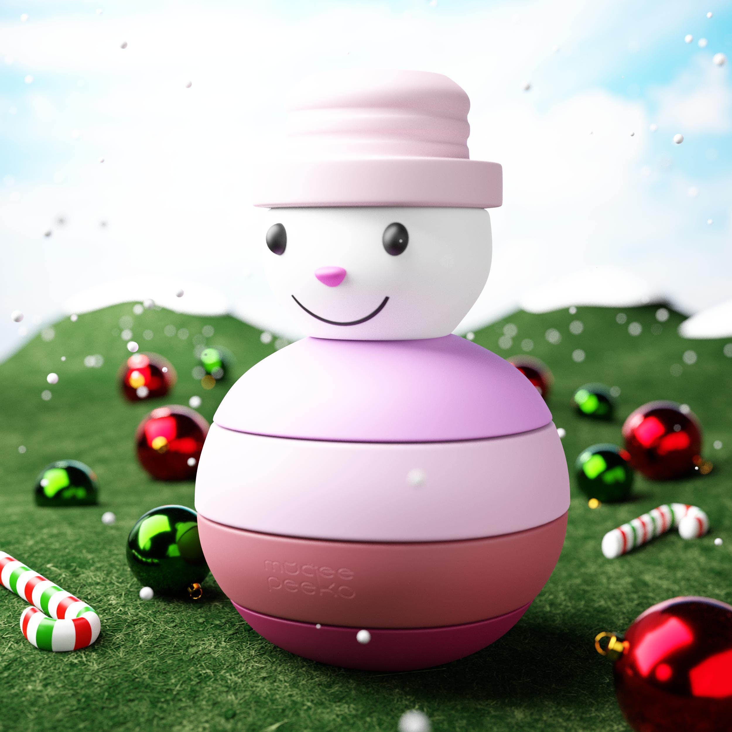 Muqee Peeko Baby Stacking Toys Happy Snowman in Sugarplum Pink